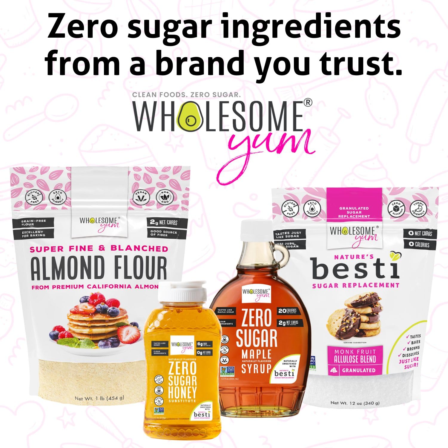 Wholesome Yum Zero Sugar Maple Syrup, Monk Fruit Allulose Keto Maple Syrup