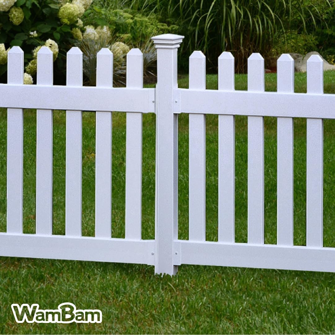 WamBam Newport Picket Fence, White Vinyl DIY No Dig Kit | 3ftH x 6ftW, 1 Panel + 1 Post, ZP19002