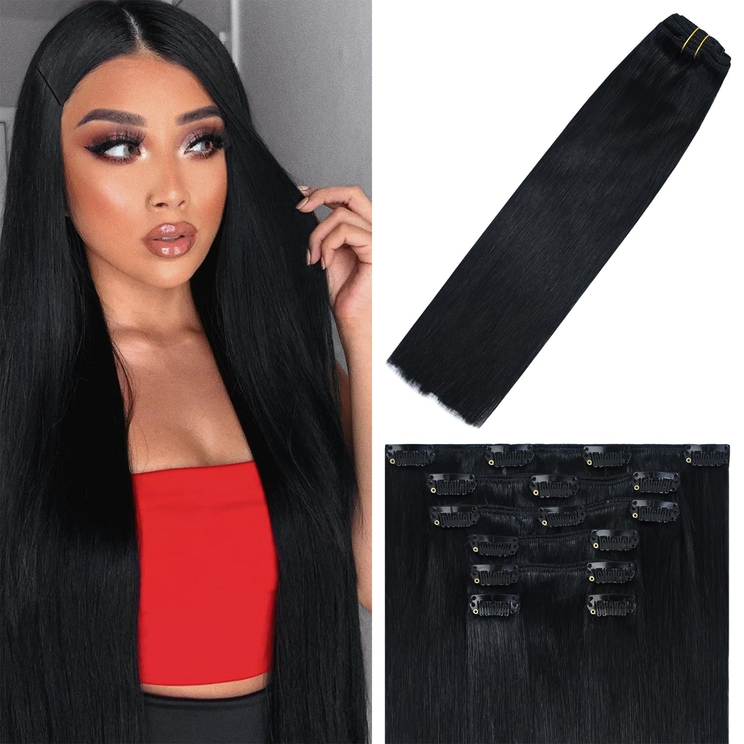 WindTouch Clip In Hair Extensions Human Hair Mixed Bleach Blonde 18Inch 75g Hair Extensions for Women Remy Blonde Extensions Clip in #18p613 7PCS