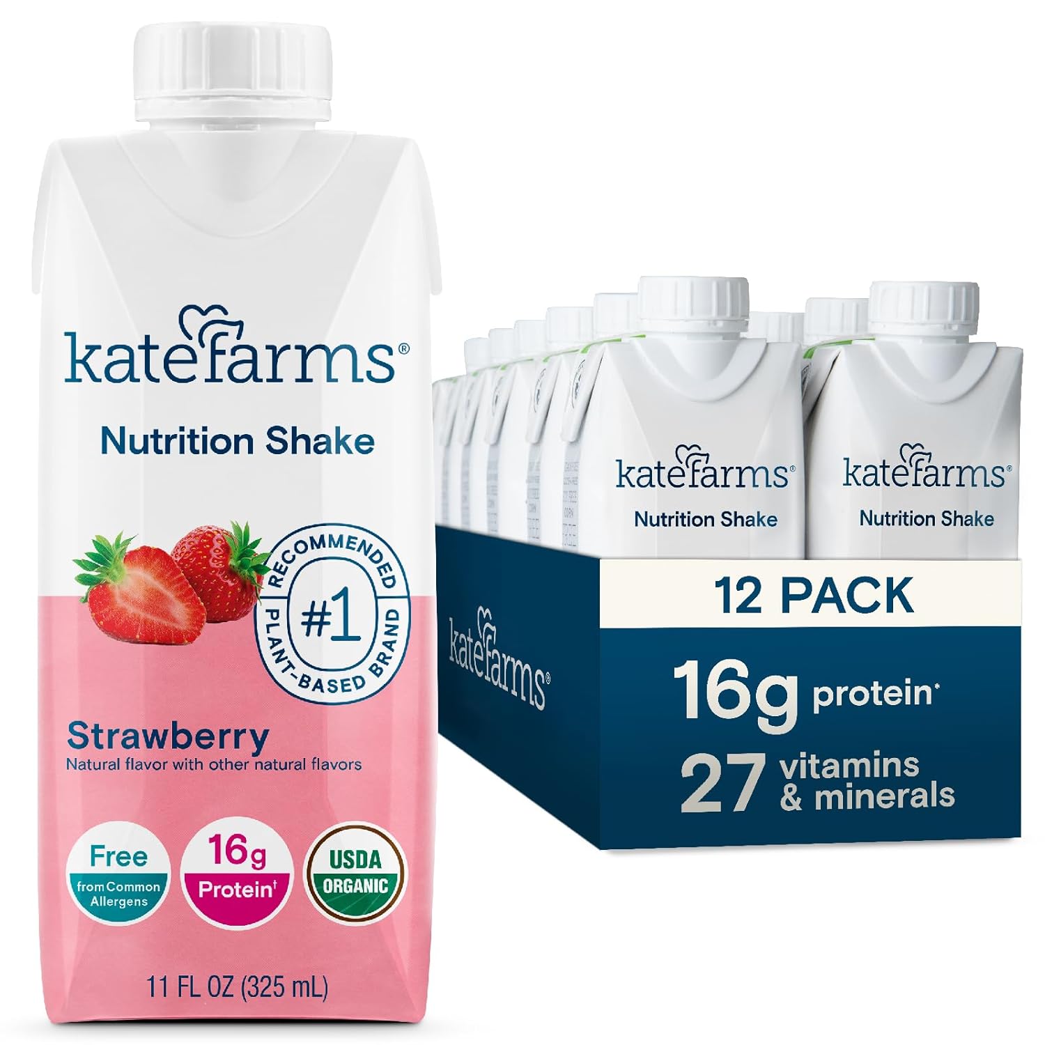KATE FARMS Organic Nutrition Shake, Chocolate, 16g Protein, 12 Pack
