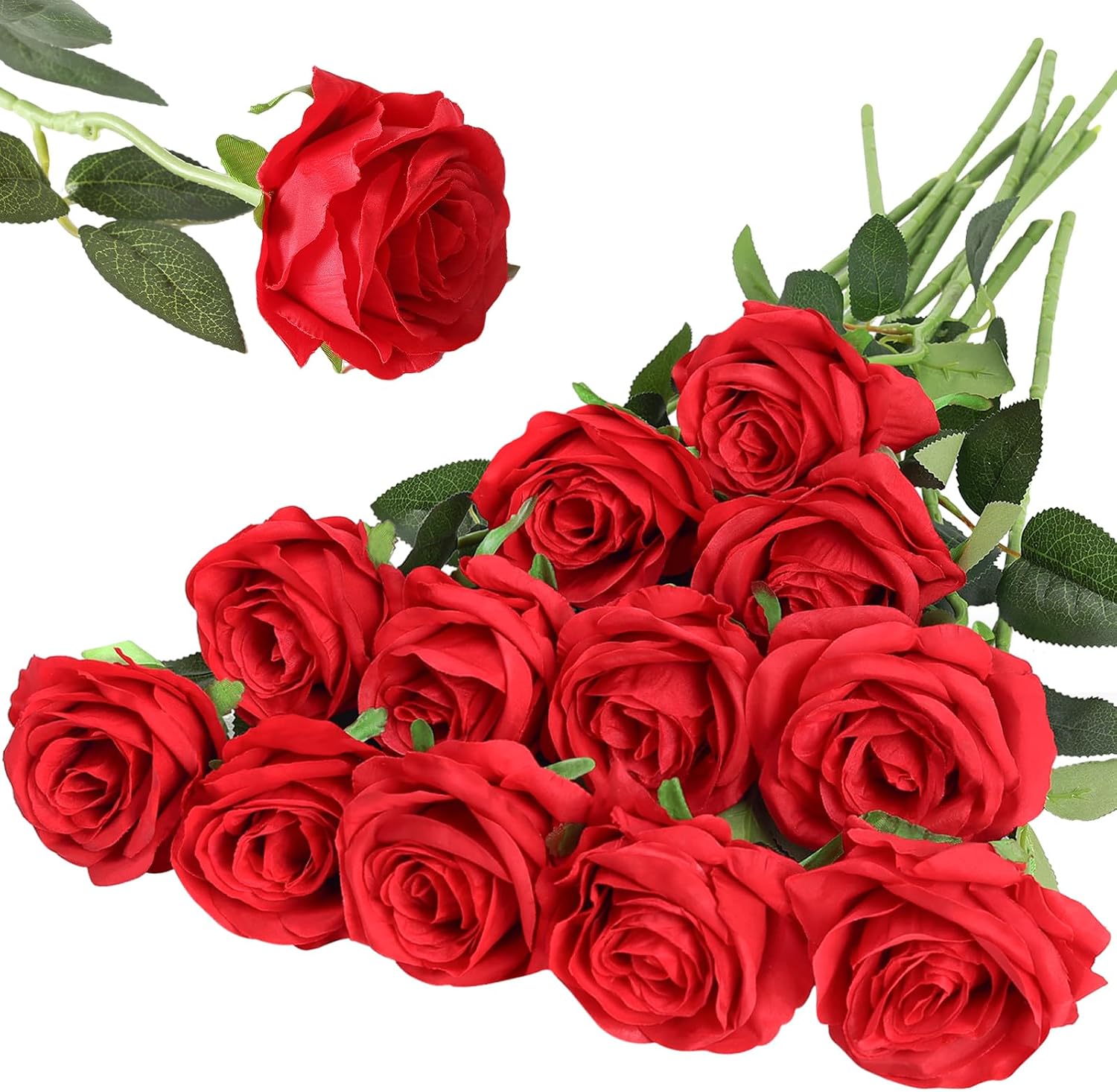 Hawesome 12PCS Artificial Silk Flowers Realistic Roses Bouquet Long Stem for Home Wedding Decoration Party (Yellow, 6 Flowers 6 Buds)