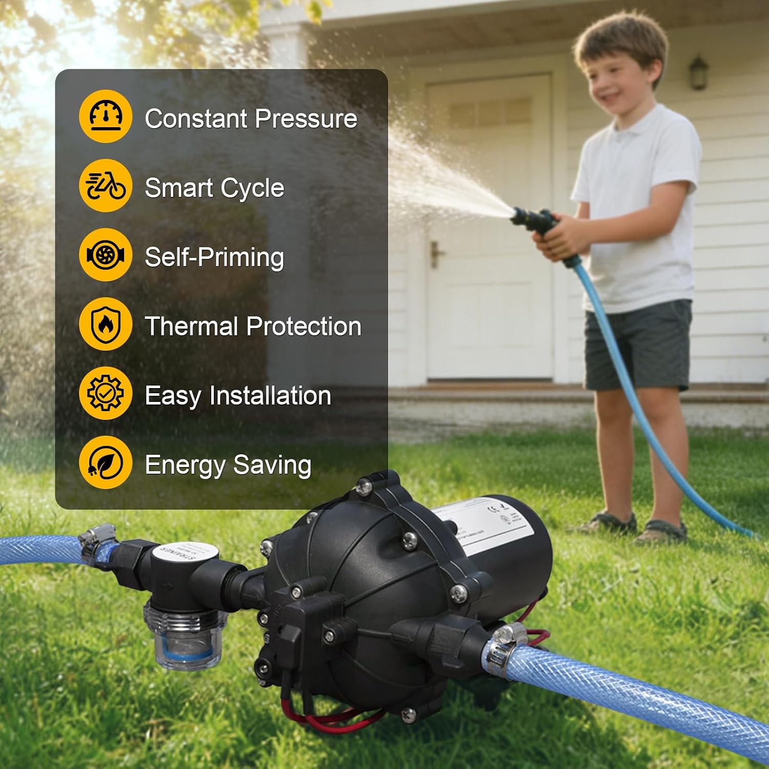 12V RV Water Pump, 5.0 GPM 55 PSI Diaphragm Pump, 20Volt Quiet Fresh Water Pump with Pressure Switch, Self Priming Pressure Pumps for RV Camper Boat Marine Food Truck, Dark Grey