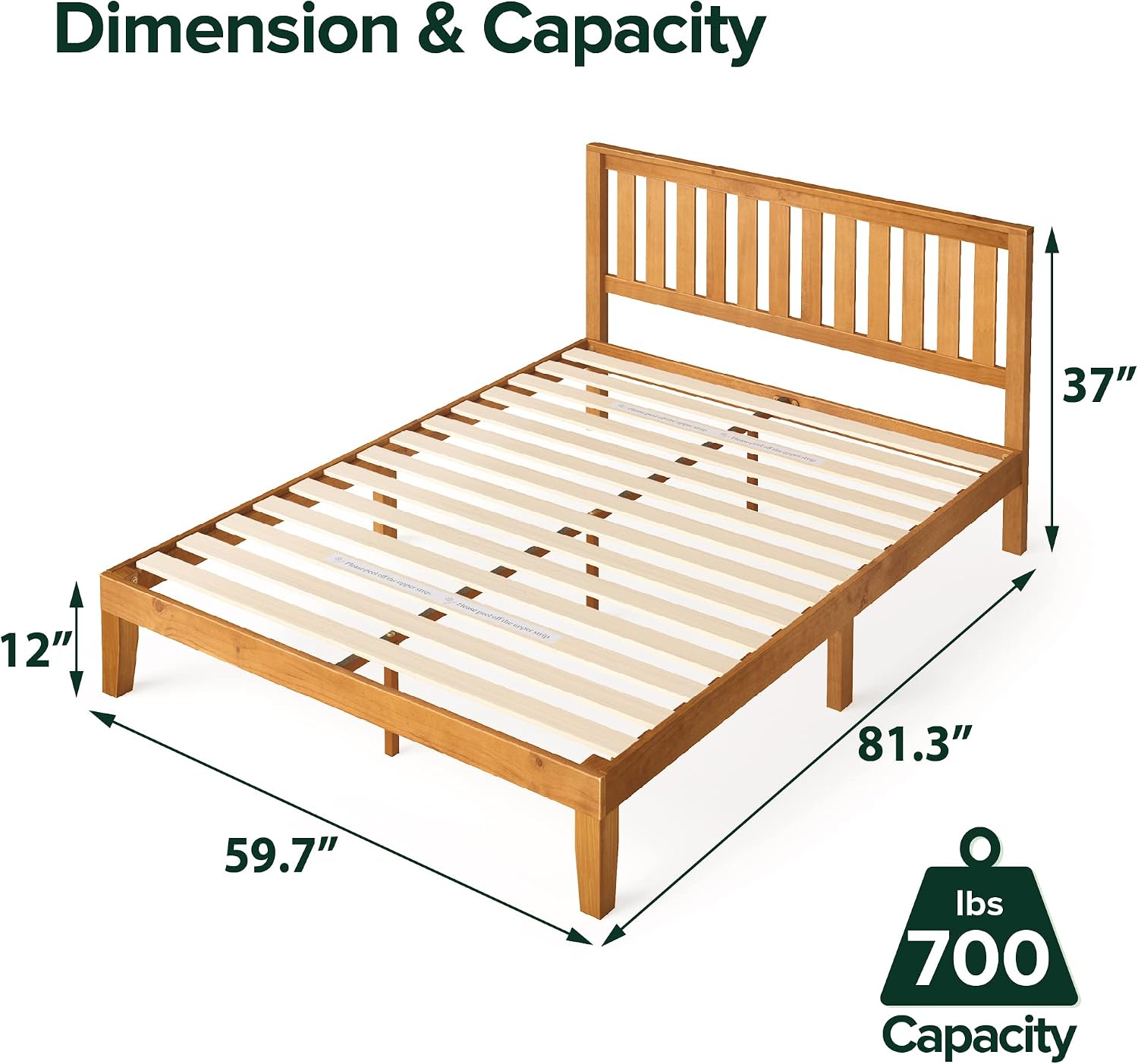 Zinus Alexia Solid Wood Platform Bed Frame with Headboard, Queen | Solid Wood Bed Frame, Sturdy Wood Slat Support, No Box Spring Needed, Durable Construction, Rustic Pine, Easy Assembly