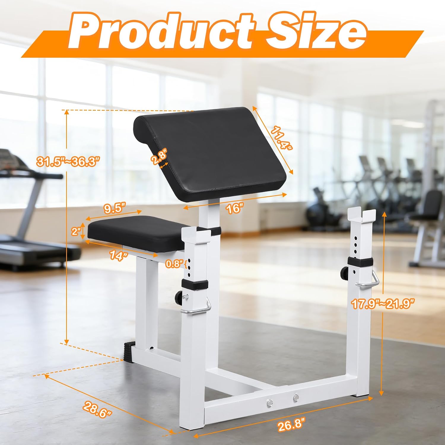 ZENY Adjustable Preacher Curl Bench Bicep Tricep Bench with Barbell Rack, Seated Strenghthen Training Isolated Barbell Dumbell Station