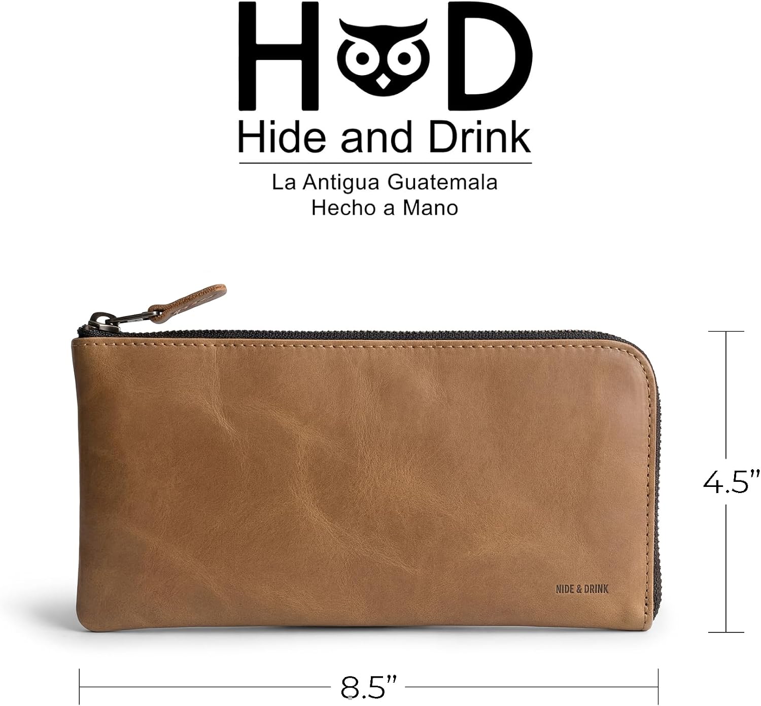 Hide & Drink, Leather Long Zippered Wallet, Holds Up to 8 Cards Plus Coins And Flat Bills, Phone Holder, Travel Essentials, Handmade (Bourbon Brown)