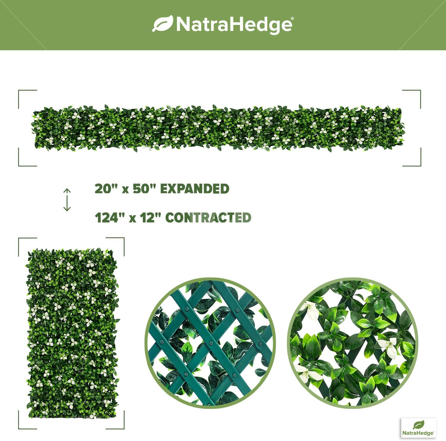 NatraHedge 20''X50'' Artificial Privacy Grass Wall Decor, Laurel Leaf