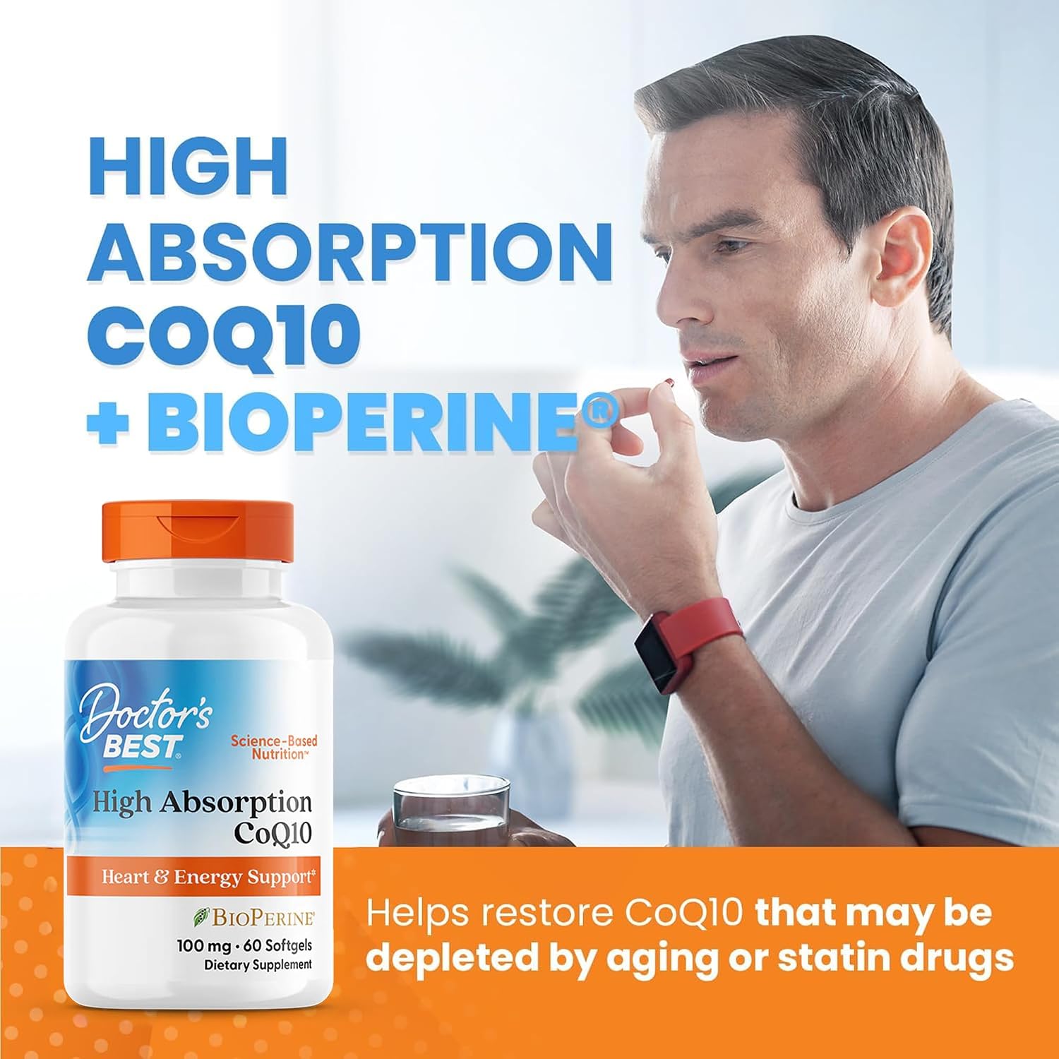 Doctor's Best High Absorption CoQ10 with BioPerine, Gluten Free Naturally Fermented, Heart Health & Energy Production, 100 mg, 60 SoFtgels