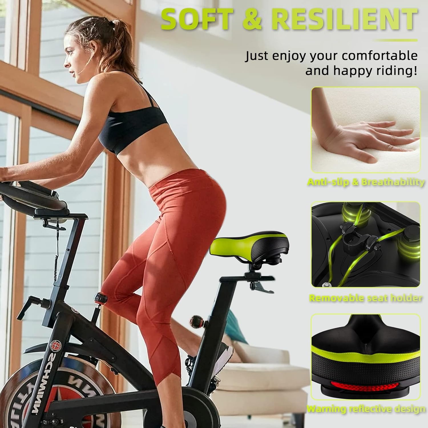 Bike Seat, Most Comfortable Bicycle Seat Dual Shock Absorbing Memory Foam Waterproof Bicycle Saddle Bike Seat Replacement with Refective Tape