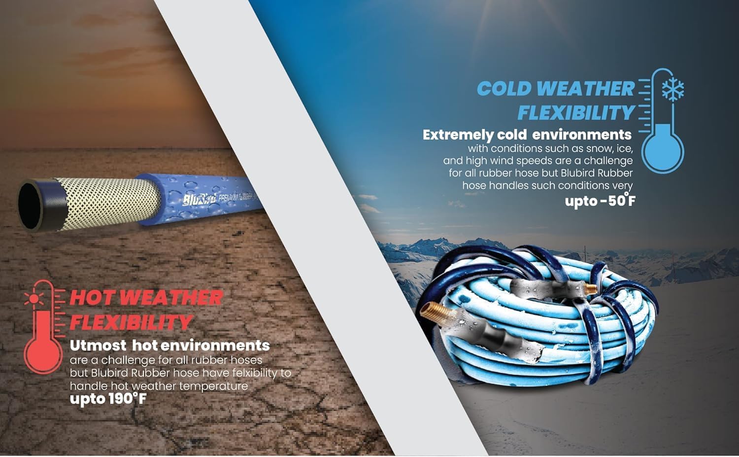 BLUBIRD BB1250 1/2" x 50' Rubber Air Hose, 100% Rubber, Lightest, Strongest, Most Flexible, 300 PSI, 50F to 190F Degrees, Ozone Resistant, High Strength Polyester Braided