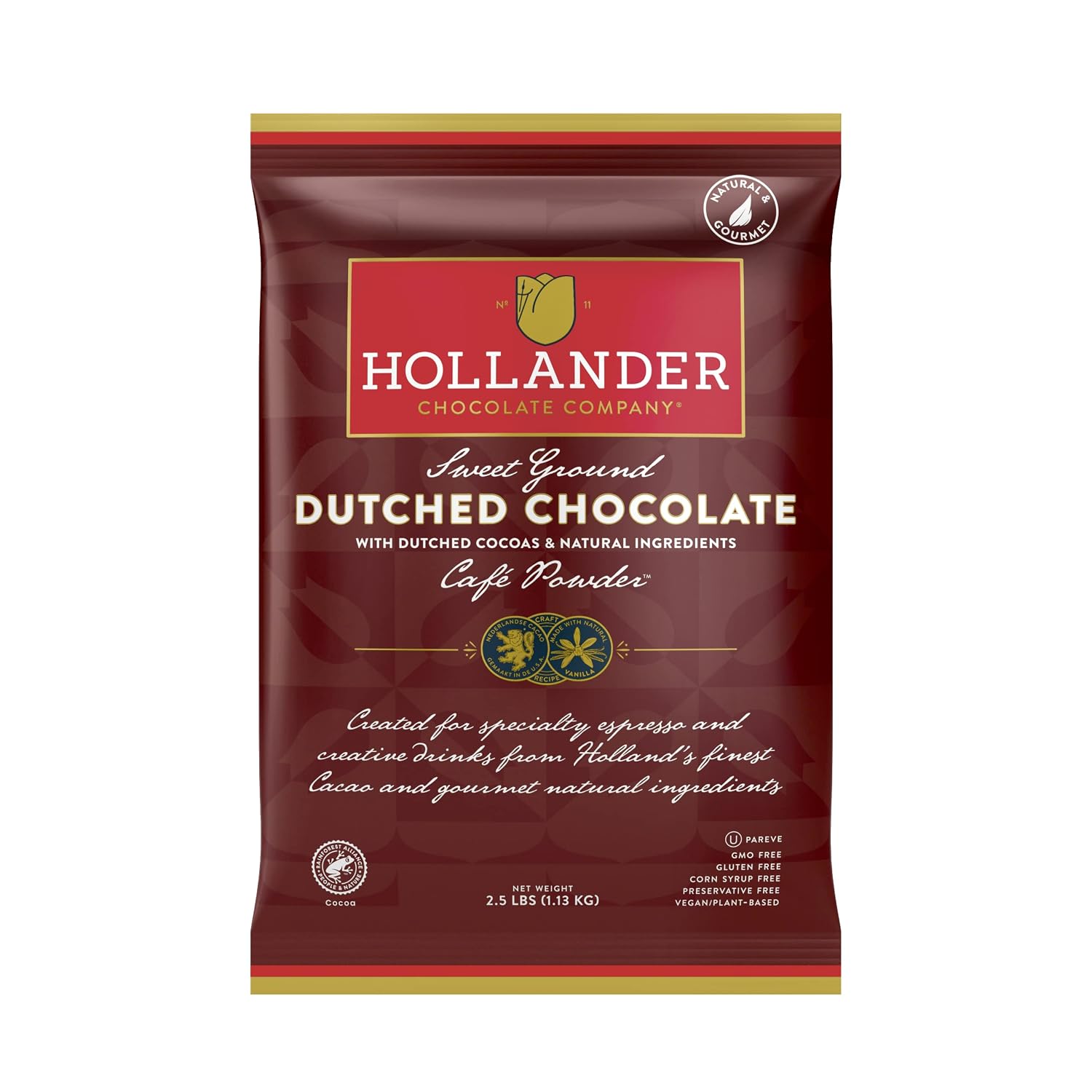 Hollander Sweet Ground Dutched Chocolate Powder | 2.5lb Bag | Beverage, Specialty Coffee Drinks
