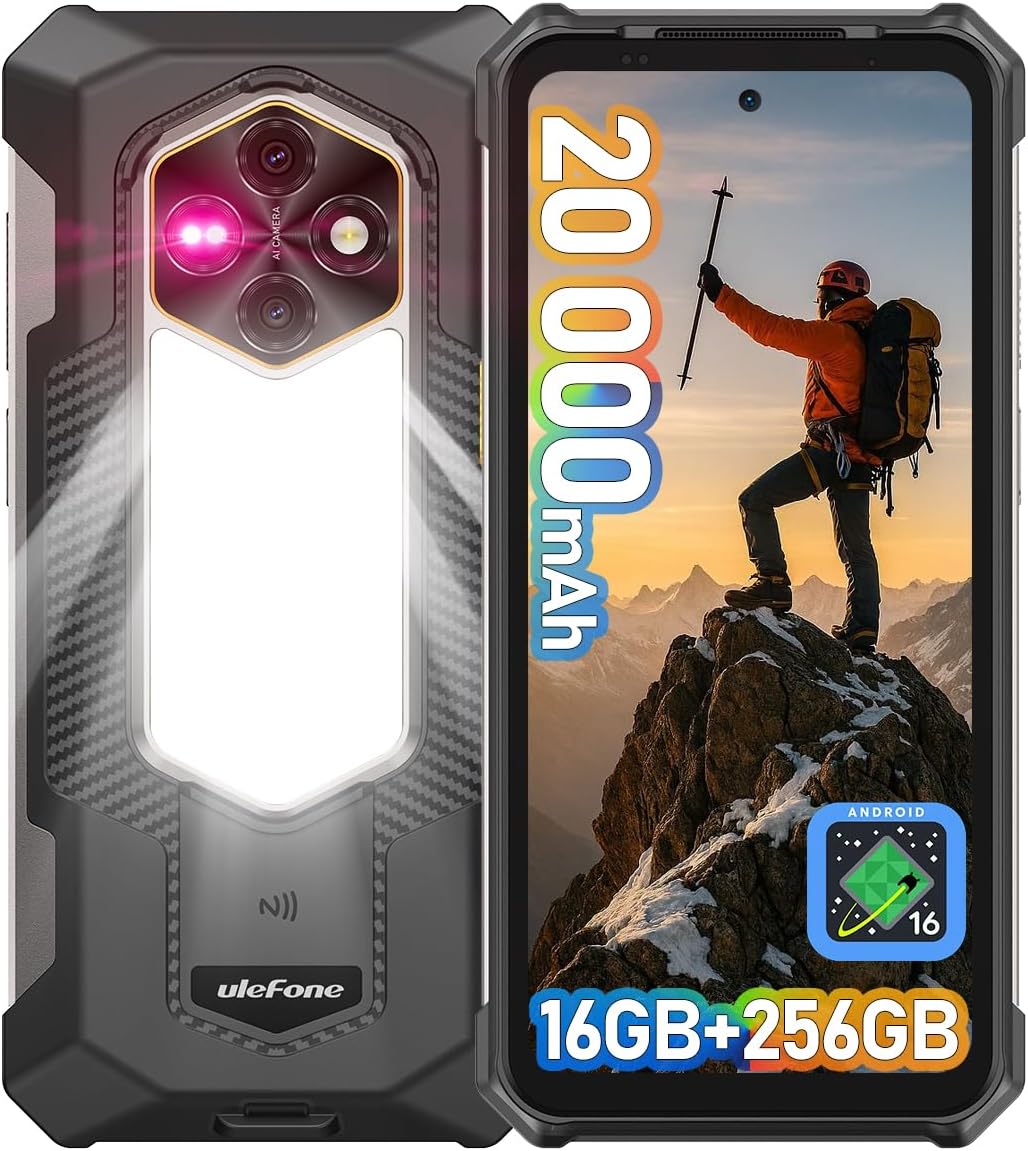 Ulefone RugKing 5 Pro Rugged Smartphone Android 16, 20000mAh(33W), 16GB(8+8)+256GB, 64MP+20MP Night Vision, 6.78" FHD+ Corning Gorilla Glass