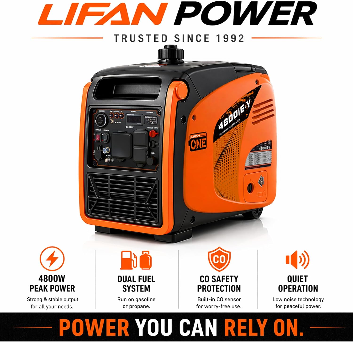 LIFAN 6900W Inverter Generator for Home Backup, 120/240V, Remote Start | 5500W Rated Gas Power, Pure Sine Wave, CO-Minder, RV Ready, Up to 14H at 25% Load
