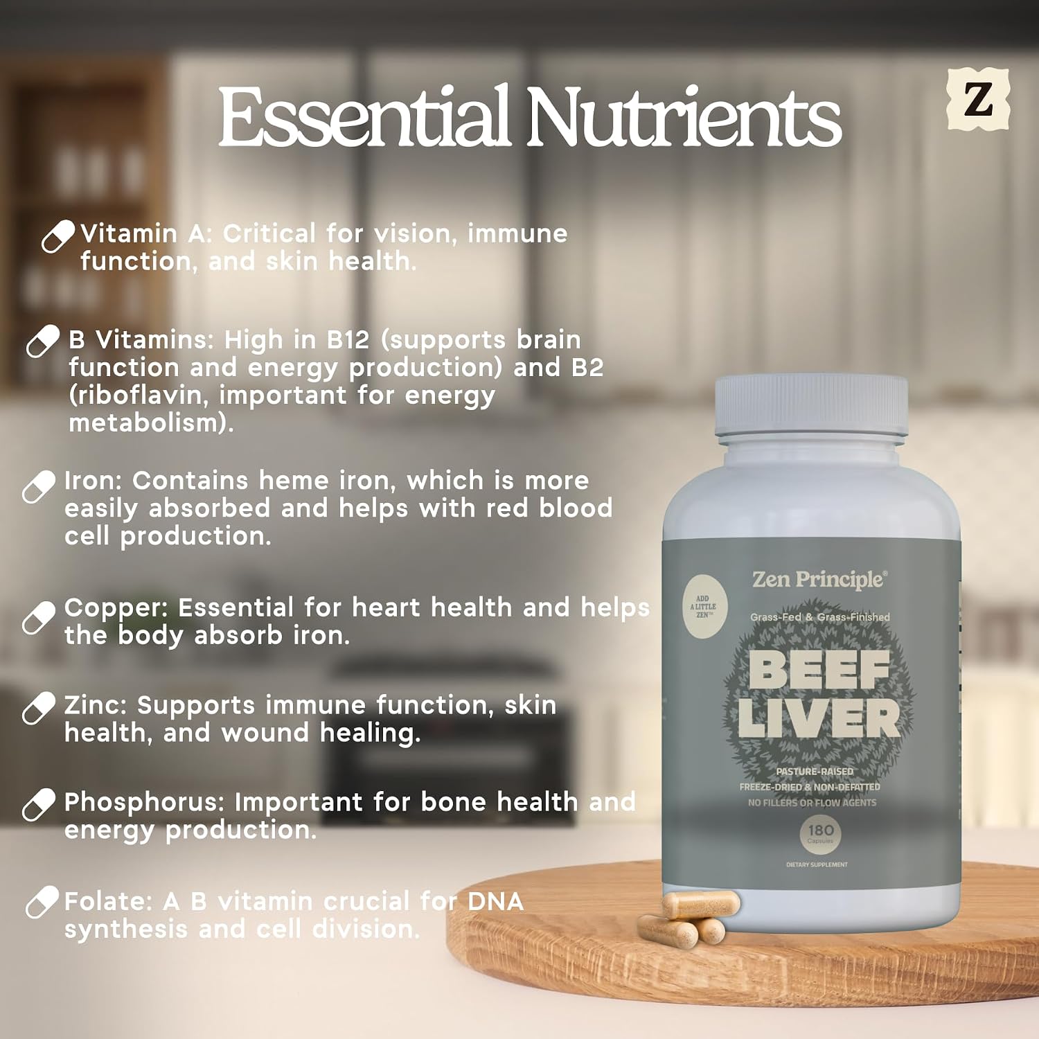 Zen Principle Ultra-Pure Desiccated Beef Liver, Grass-Fed & Finished New Zealand, No Hormones or GMOs, Natural Energy & Workout Support with Iron