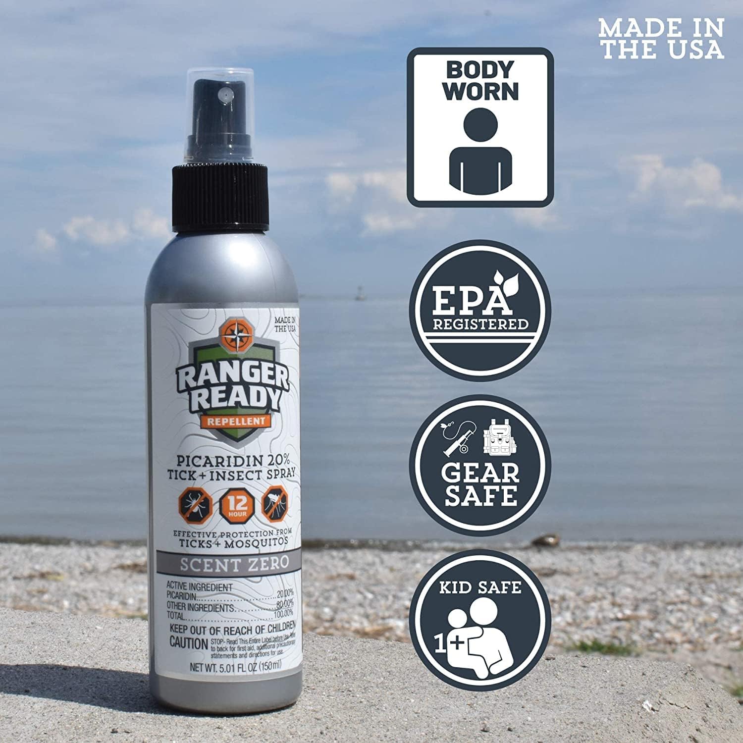 Ranger Ready Repellents Picaridin Insect Repellent Spray with Scent Zero - Mosquito Repellent and Tick Spray (8 oz., Pack of 1)