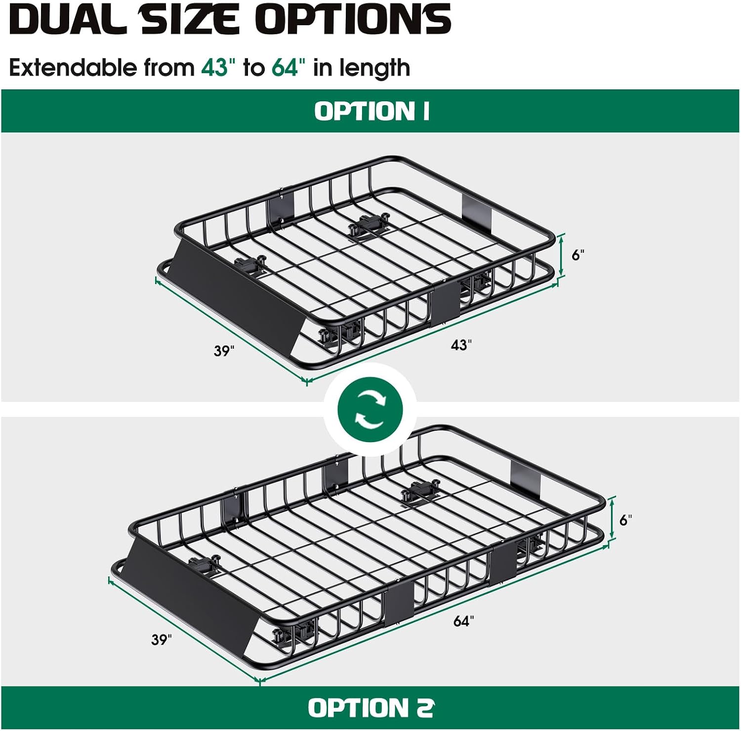 FORWODE 250LBS Universal Roof Rack Basket, 64"x39"x6" Rooftop Cargo Carrier Rack + Waterproof Cargo Bag 15 Cubic Feet(43"x34"x17")