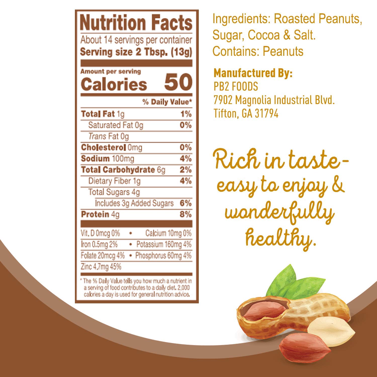 PB2 Powdered Chocolate Peanut Butter with Cocoa - 4g of Protein, 90% Less Fat, Certified Gluten Free, Only 50 Calories per Serving for Shakes, Smoothies, Low-Carb, Keto Diets