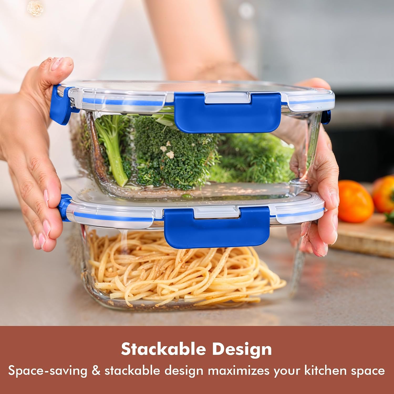 Razab 2 PC 1200ML / 41 Oz Glass Food Storage Containers with Lids - Airtight & Leakproof - Microwave/Oven/Freezer Safe - BPA Free - Ideal for Meal