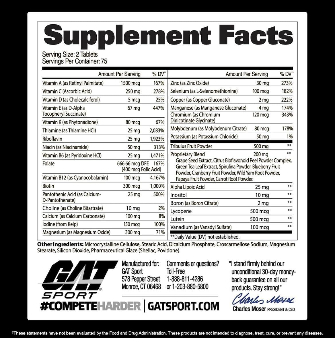 GAT SPORT Men's Multi Plus Test, 150 Tablets (75 Servings) | Men's Multivitamin with Tribulus, Vitamin B12, Zinc, ALA for Testosterone Support
