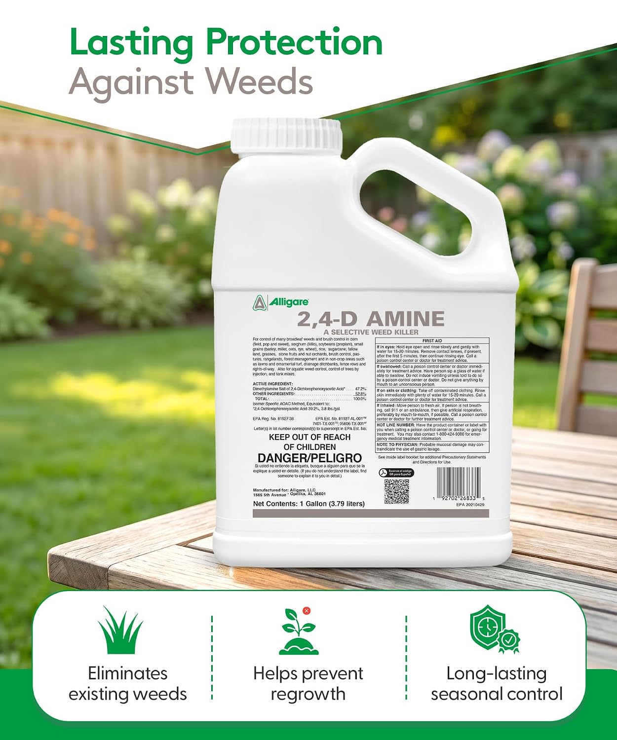 ALLIGARE 2,4-D Amine Weed Killer Concentrate - Post-Emergent Herbicide to Control Pigweed, Thistle, Ragweed, & More - 47.2% Active Ingredient - for Lawns, Pastures, Aquatic Sites & Crops - 2.5 Gallon