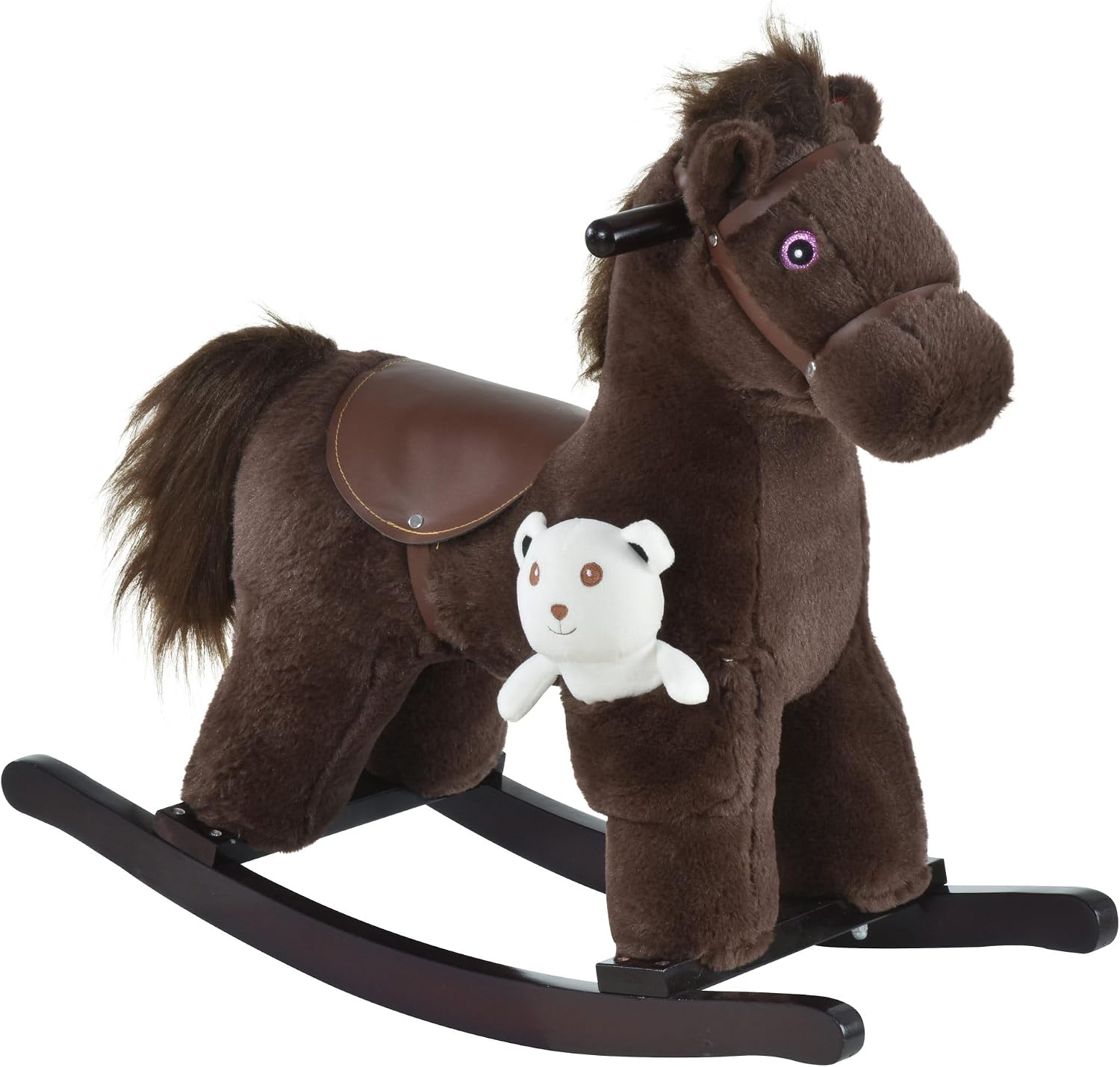 Qaba Kids Rocking Horse with Bear Toy Fun Realistic Sounds Toddler Blue