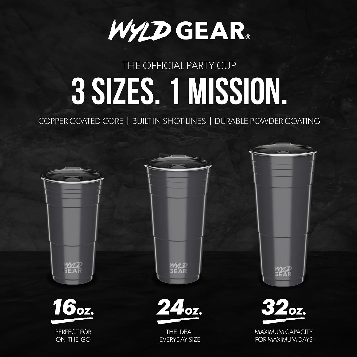 Wyld Gear Party Cup 24oz Red Stainless Steel Reusable Metal Cup with Lid