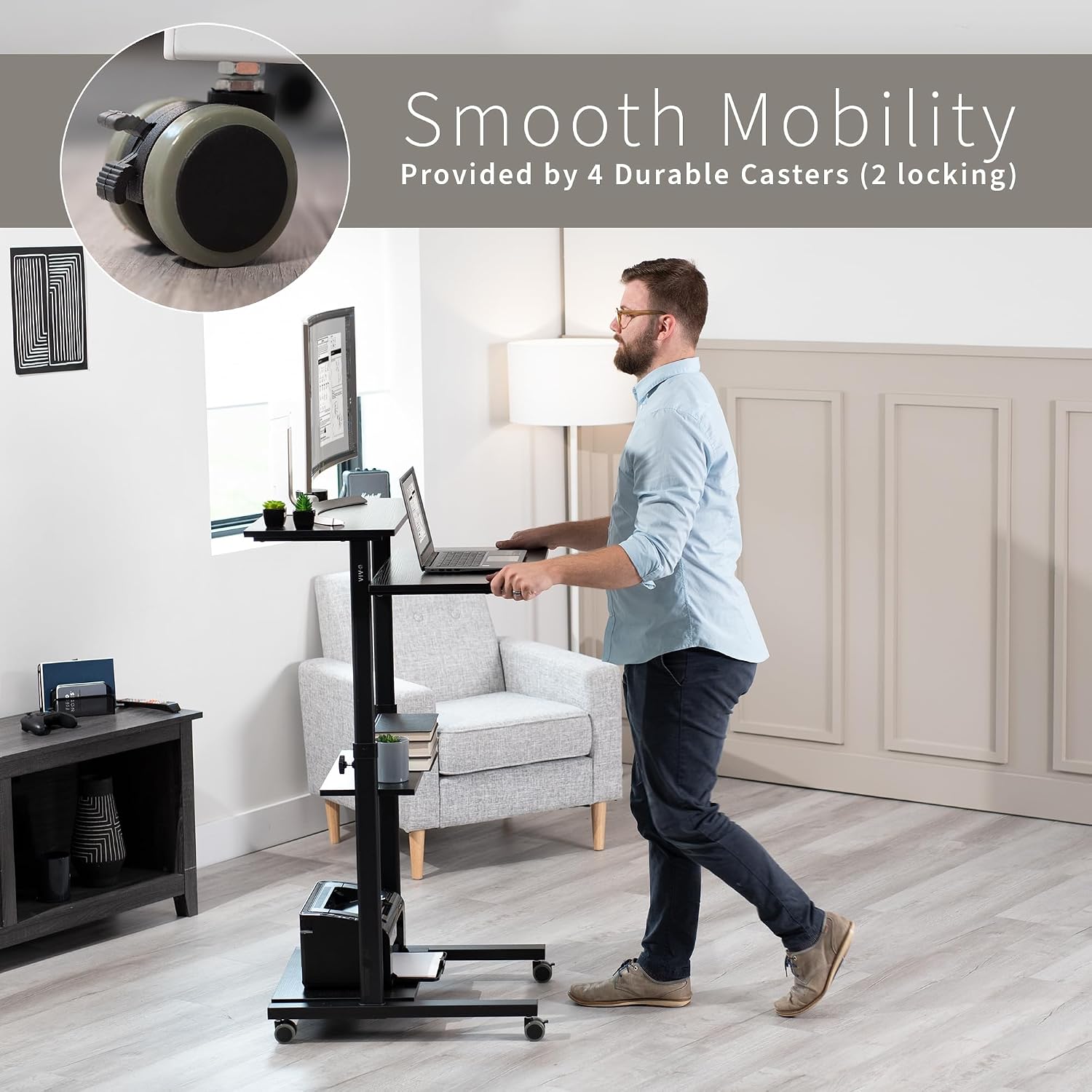 VIVO Black Mobile 28 inch Standing Desk Workstation, CART-V02DB