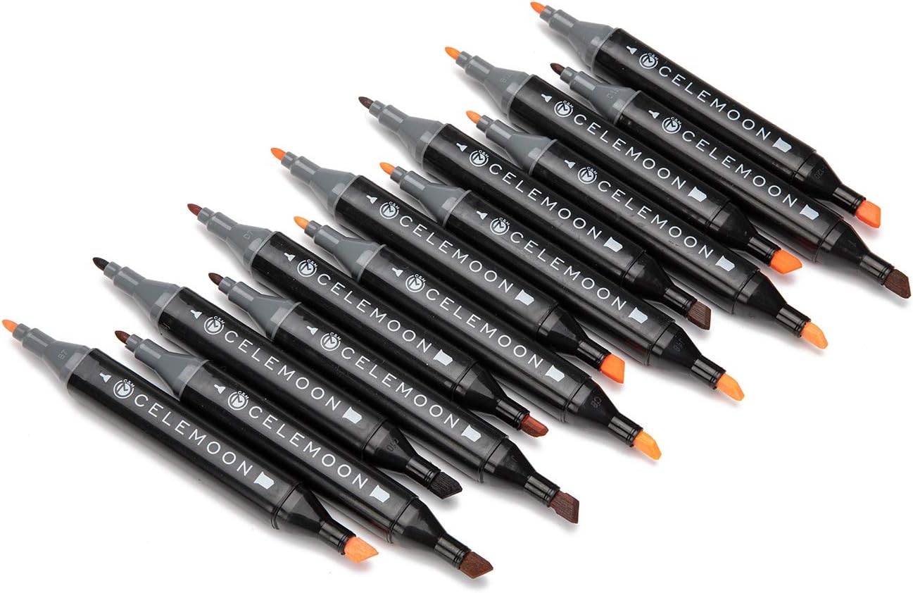 CeleMoon 36 Skin Tone Alcohol Markers - Dual Tip (Fine & Broad Chisel) Permanent Art Pens for Portrait Illustration