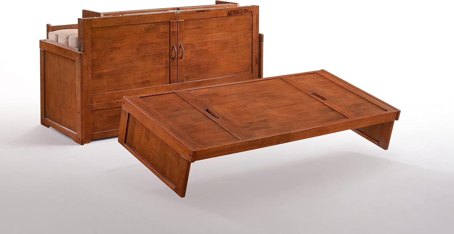 NIGHT & DAY Furniture Murphy Cube Cabinet Bed Pre-Assembled (Cherry, Queen) | Pre-Assembled
