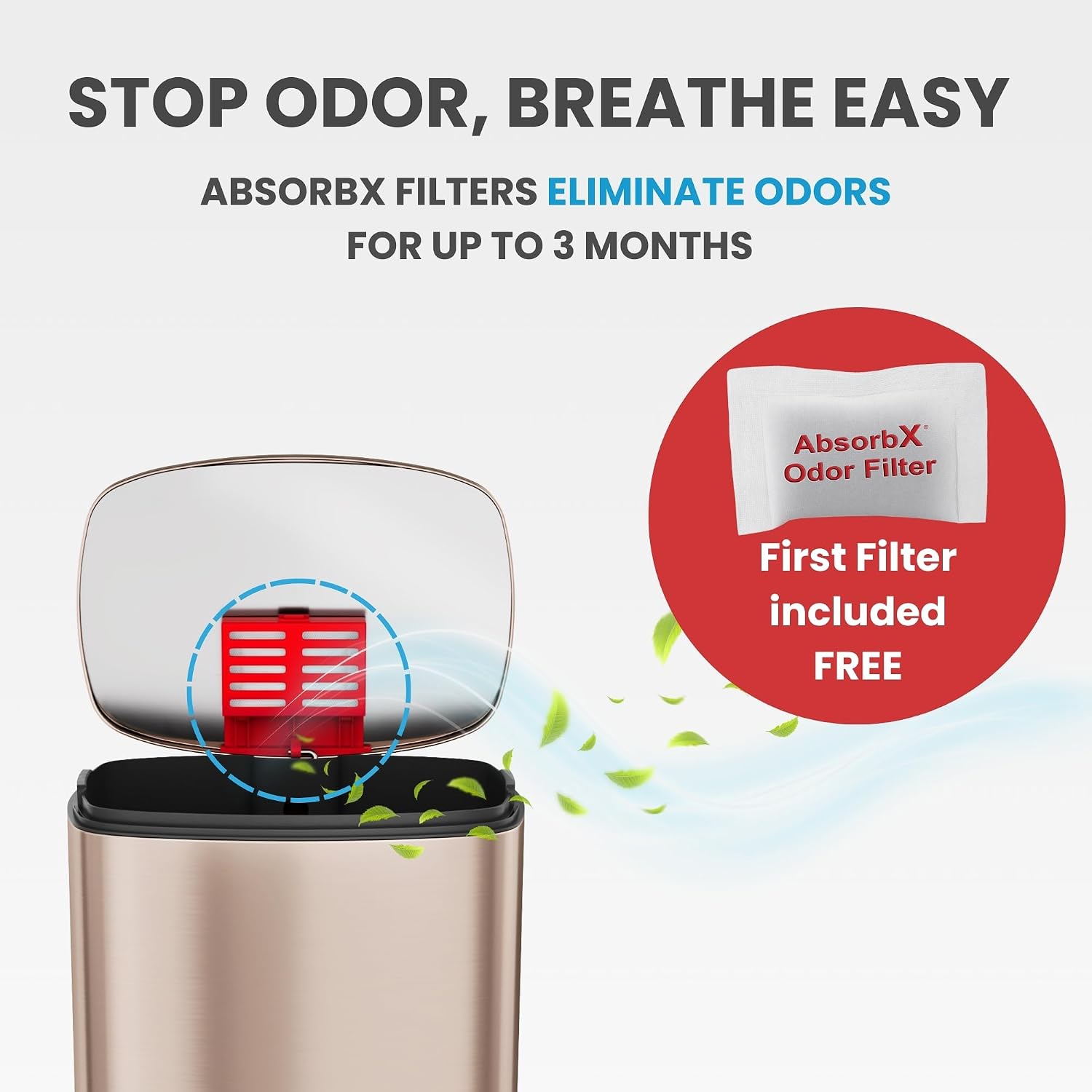 iTouchless Glide 13 Gallon Sensor Garbage Can with Wheels and Odor Control System, Stainless Steel, Automatic Kitchen Bin and Office Trash Bin (Powered by Battery or Optional AC Adapter)