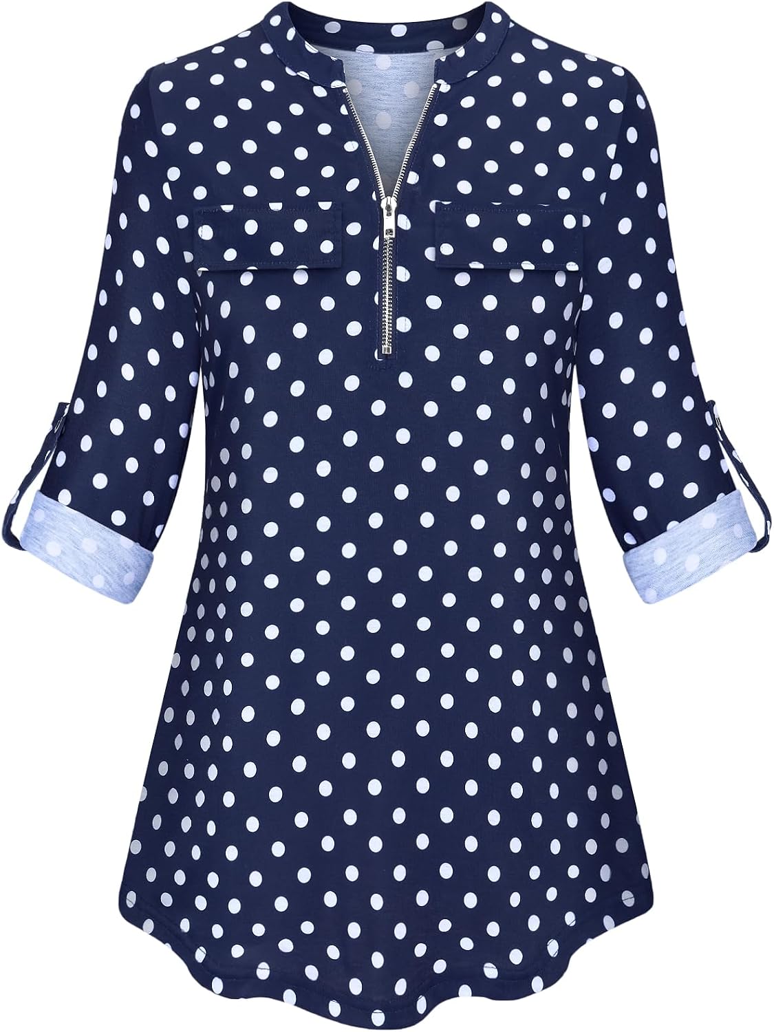 Tanst Sky Womens Casual Long Sleeve Zipped V Neck Plaid Tunic Blouses