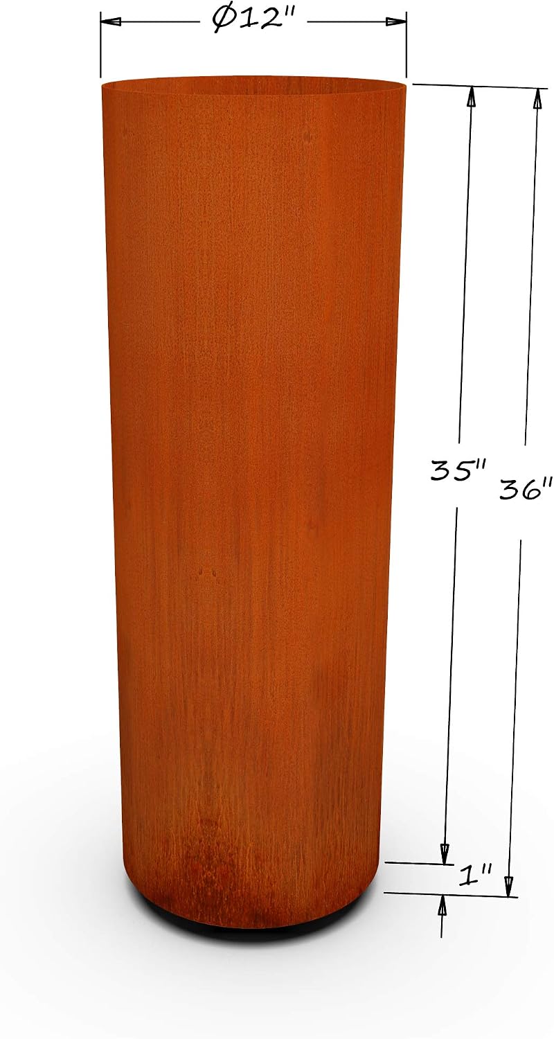 Plantercraft Large Round Planters for Outdoor Plants - 24 Inch Corten Steel Planter for Patio