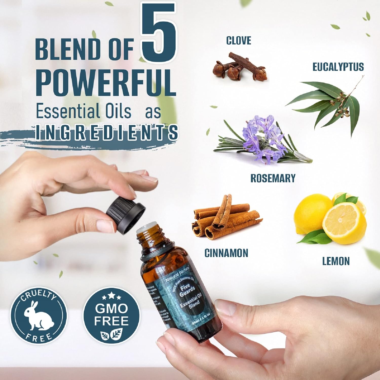 Five Guards Essential Oil Blend 30 ml Health Shield for Aromatherapy | With Clove, Cinnamon, Lemon, Rosemary & Eucalyptus - Natural Riches