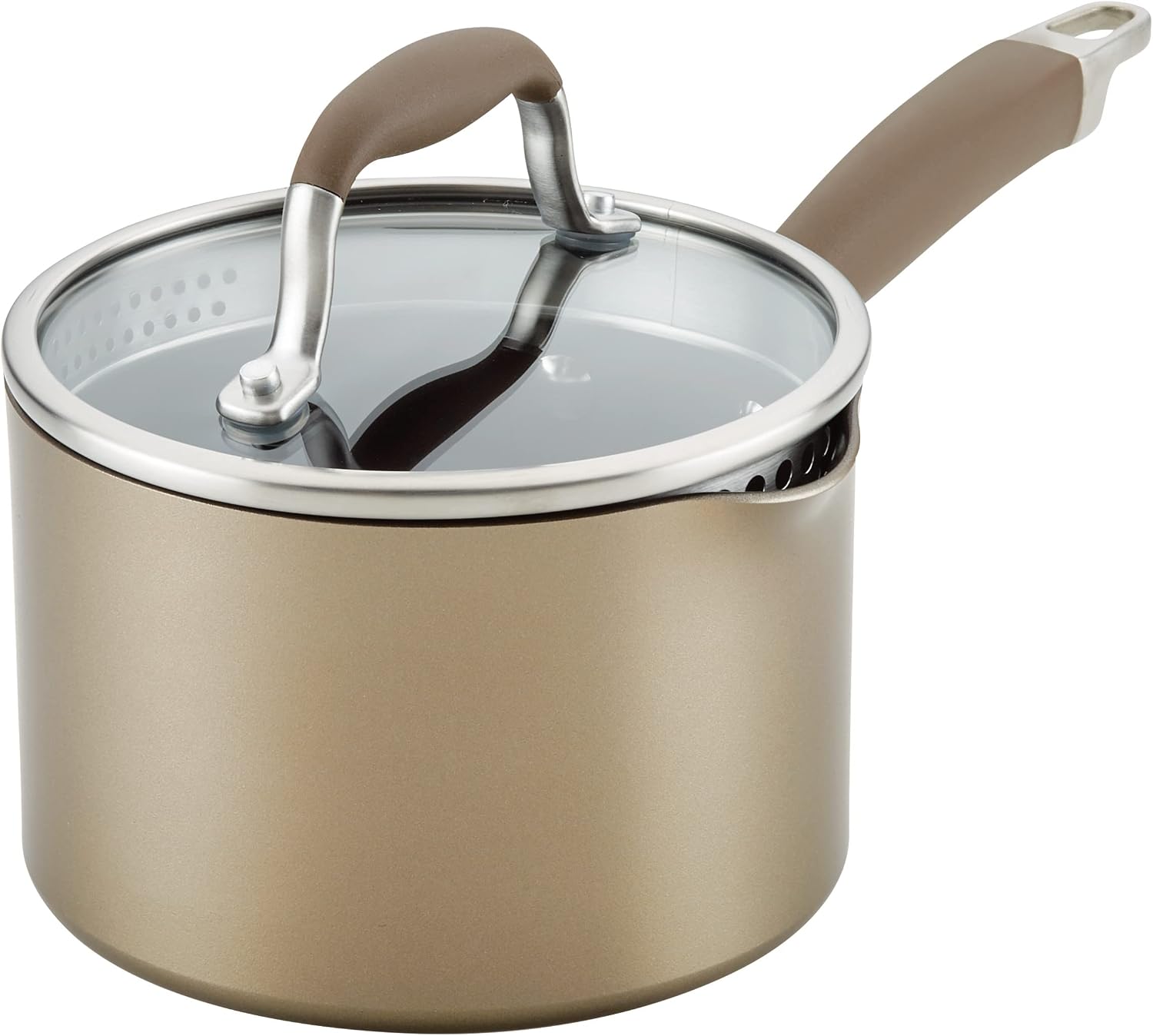 Anolon Advanced Home Hard Anodized Nonstick Sauce Pan/Saucepan with Straining and Lid, 2 Quart (2 Qt Straining Saucepan, Bronze)