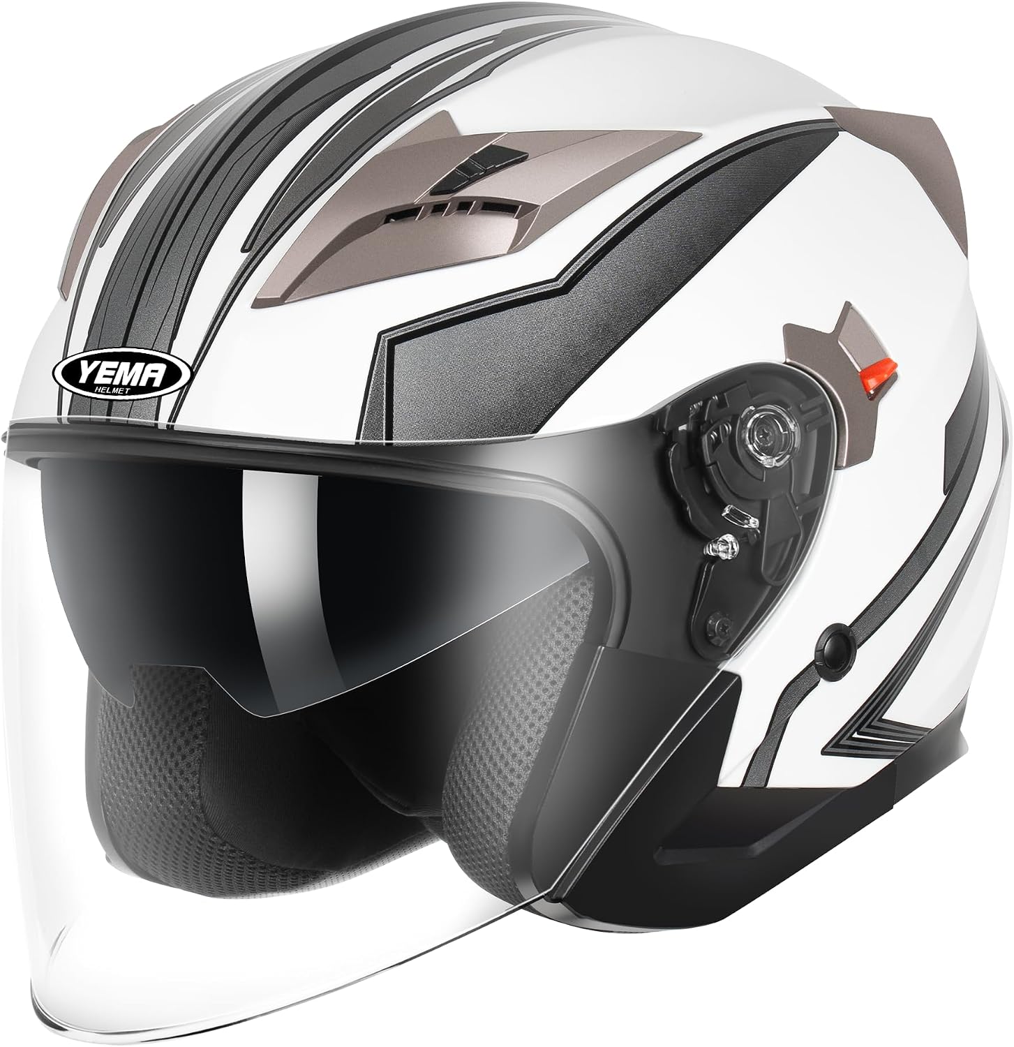 YEMA Open Face Motorcycle Helmets, DOT Approved 3/4 Moped Helmet Dual Visor Quick Release Buckle, Helmets for Adults Motorcycle Men Women Helmets for Moped Scooter Streey