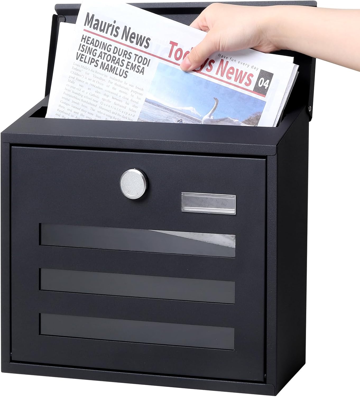 Locking Mailbox Wall Mount for Outside– Jssmst Mailboxes with Key Lock for Front Door Fence, Large Capacity Letter Box, 14.3 x 4.1 x 11.8 Inch, Black, SM-HPB911BN