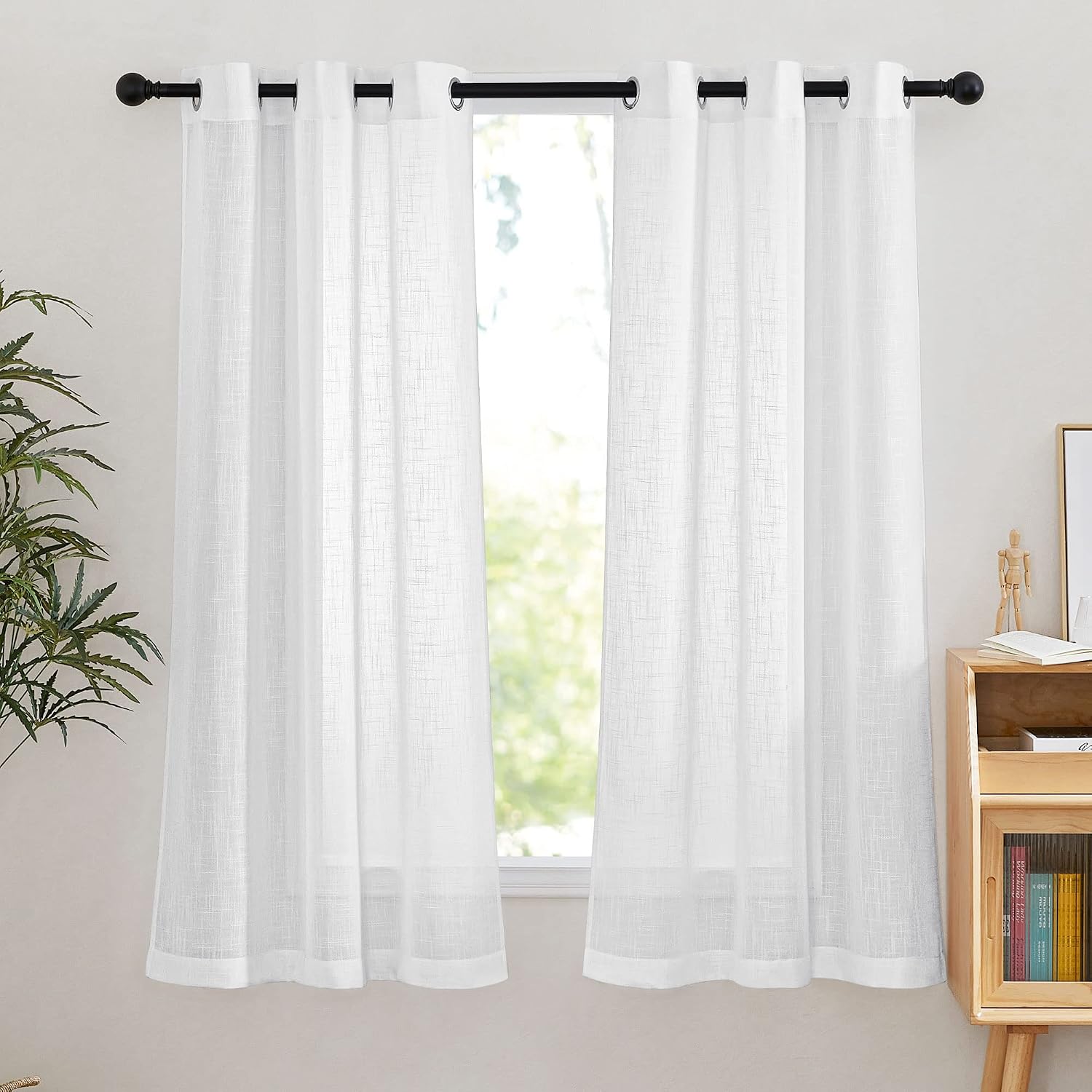 NICETOWN Linen Curtains White Semi Sheer 72 inch Long for Windows, Privacy with Light Filtering Grommet Top Window Treatments for Bedroom/Living Room