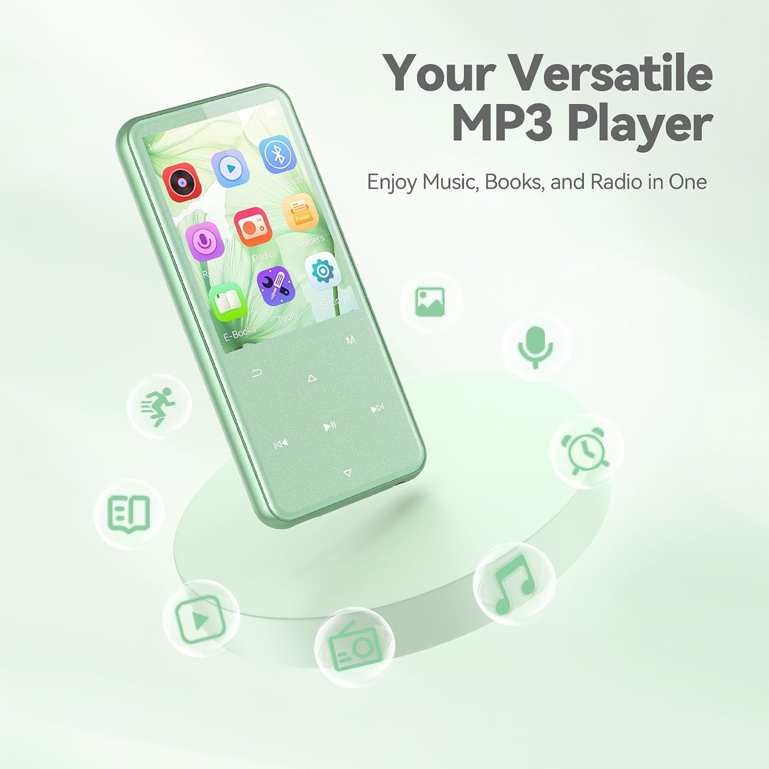 AGPTEK 64GB MP3 Player with Bluetooth, M3 2.4'' Player with Speaker | with FM Radio, Touch Buttons, Supports Up to 128GB(Purple)