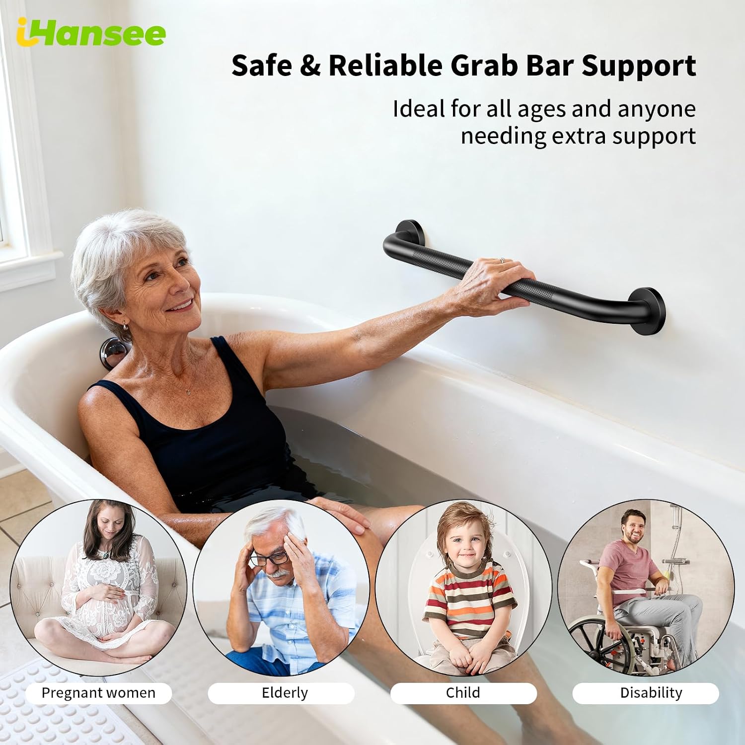 Brushed Nickel Grab Bars 18" 32" 36" 42" Bundle - 1.25" Diameter | 4 Pack Commercial Grab Bar, Anti-Slip Safety Shower Handrail, Toilet Handicap Bar, Stainless Steel Bathroom Handle for Senior