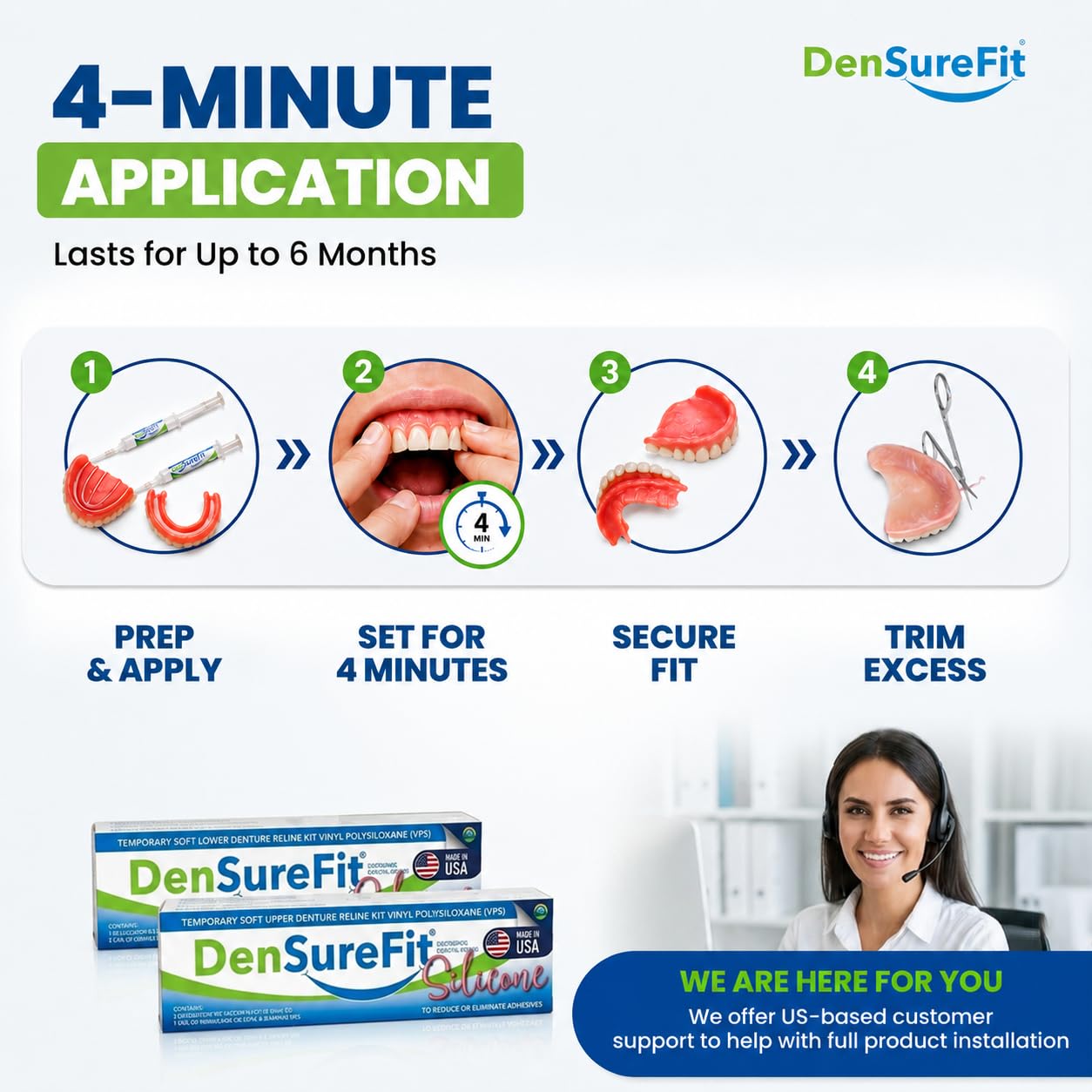 DenSureFit Upper Denture Reline Kit, Soft Silicone Liner
