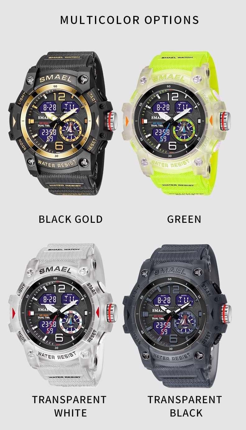 Gosasa Men's Large Face Outdoor Sports Watches Military S-Shock Watch Waterproof, Backlight, Alarm, Stopwatch Features - Rugged Wristwatch for Training, Hiking, and Adventure