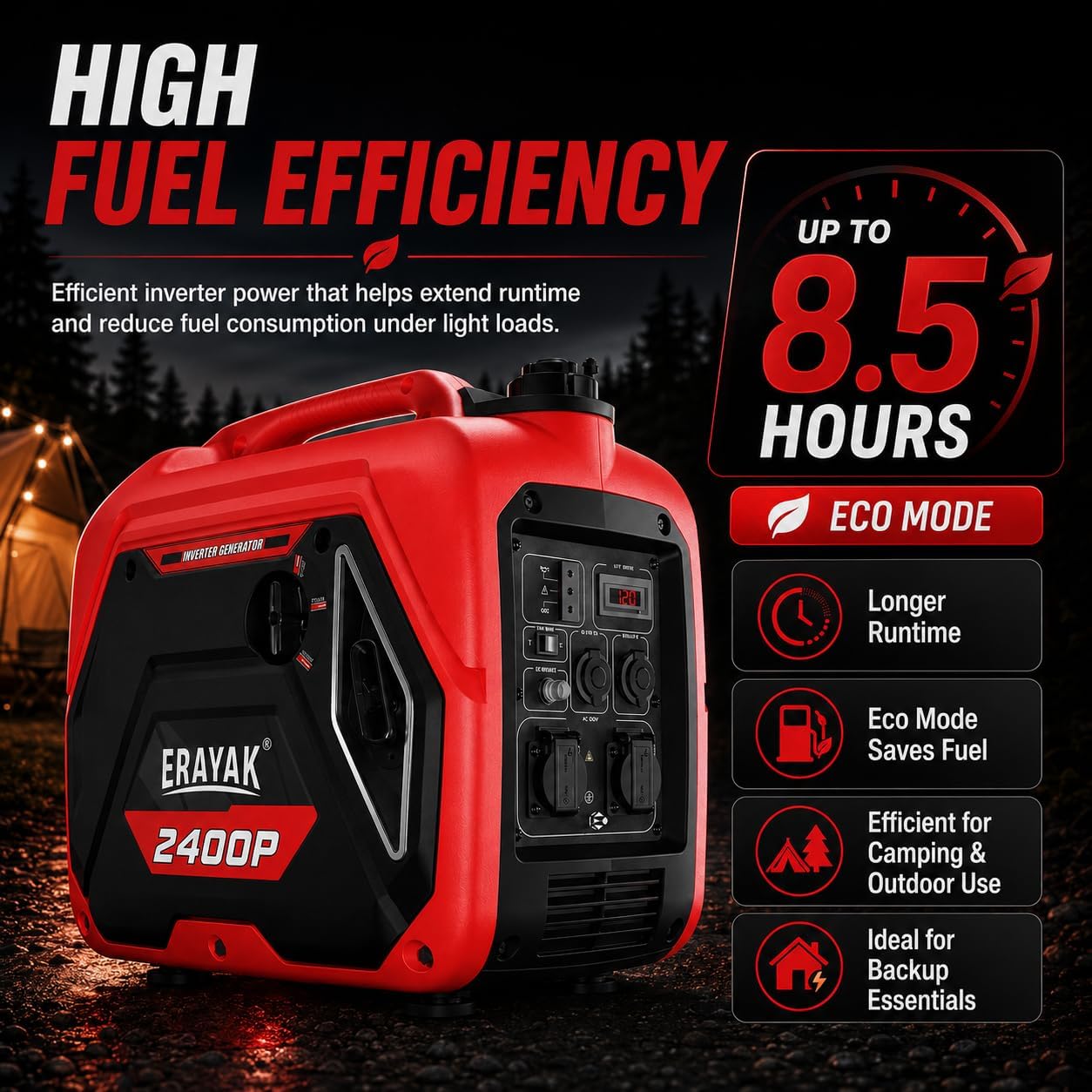 ERAYAK 4500W Portable Inverter Generator for Home Use, Super Quiet Small Generator for Camping Outdoor Emergency Power Backup, Gas Powered Engine, ECO Mode, EPA Compliant