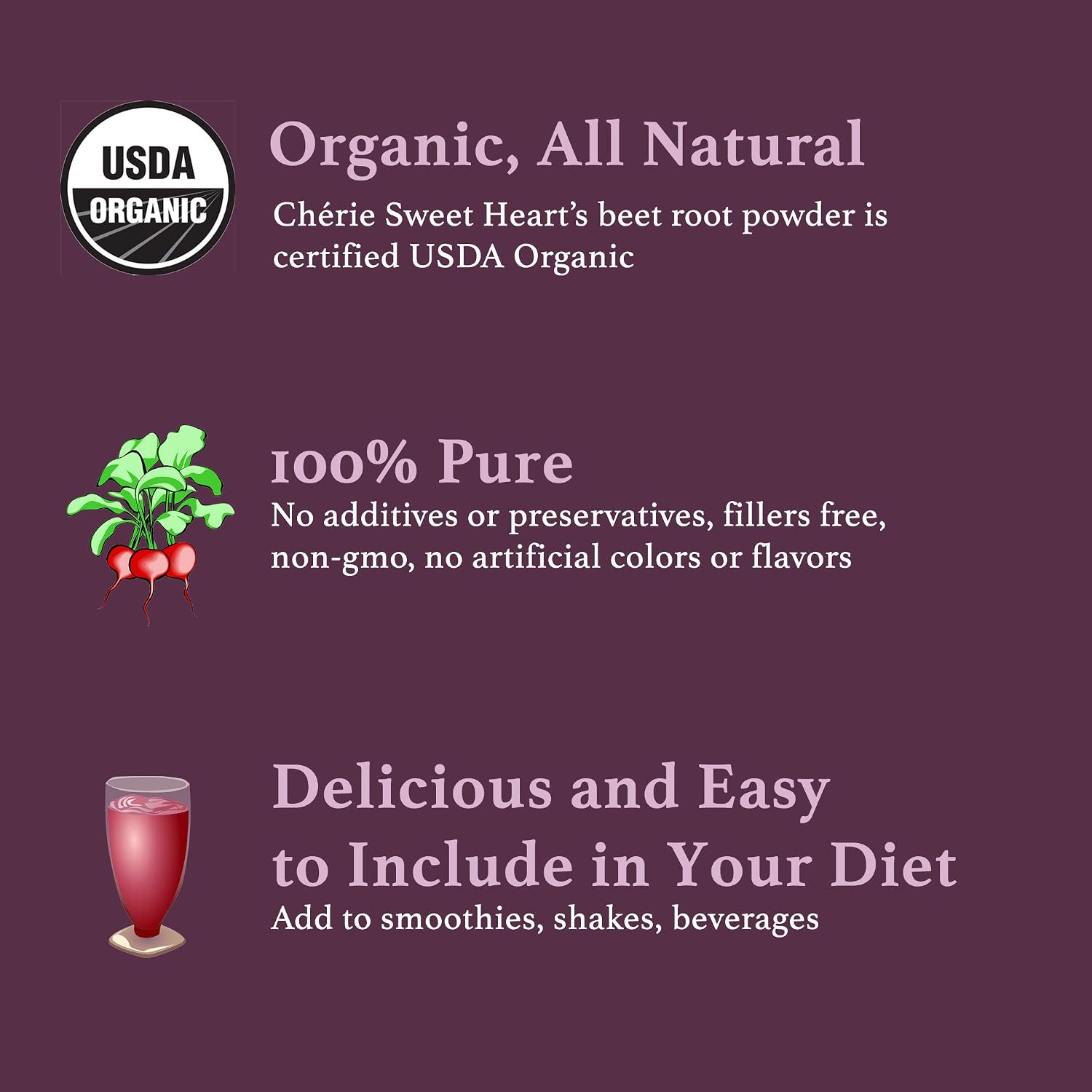 Chérie Sweet Heart Organic Beet Root Powder – Raw, Non-GMO, 1 LB – Natural Energy Boost, Supports Circulation, Detox, & Heart Health – Vegan, Gluten-Free