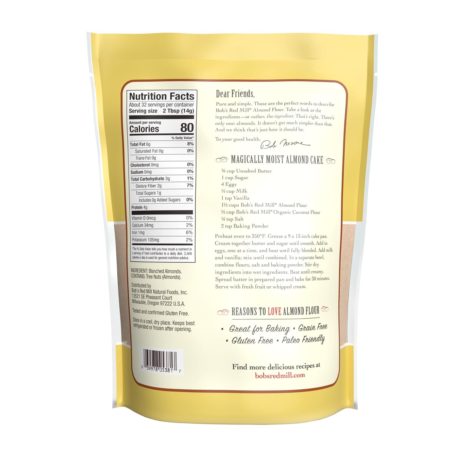 Bob's Red Mill Blanched Almond Flour, Finely Sifted - 1 Pound (Pack of 4) - Non-GMO, Gluten Free, Paleo, Vegan, Keto Friendly