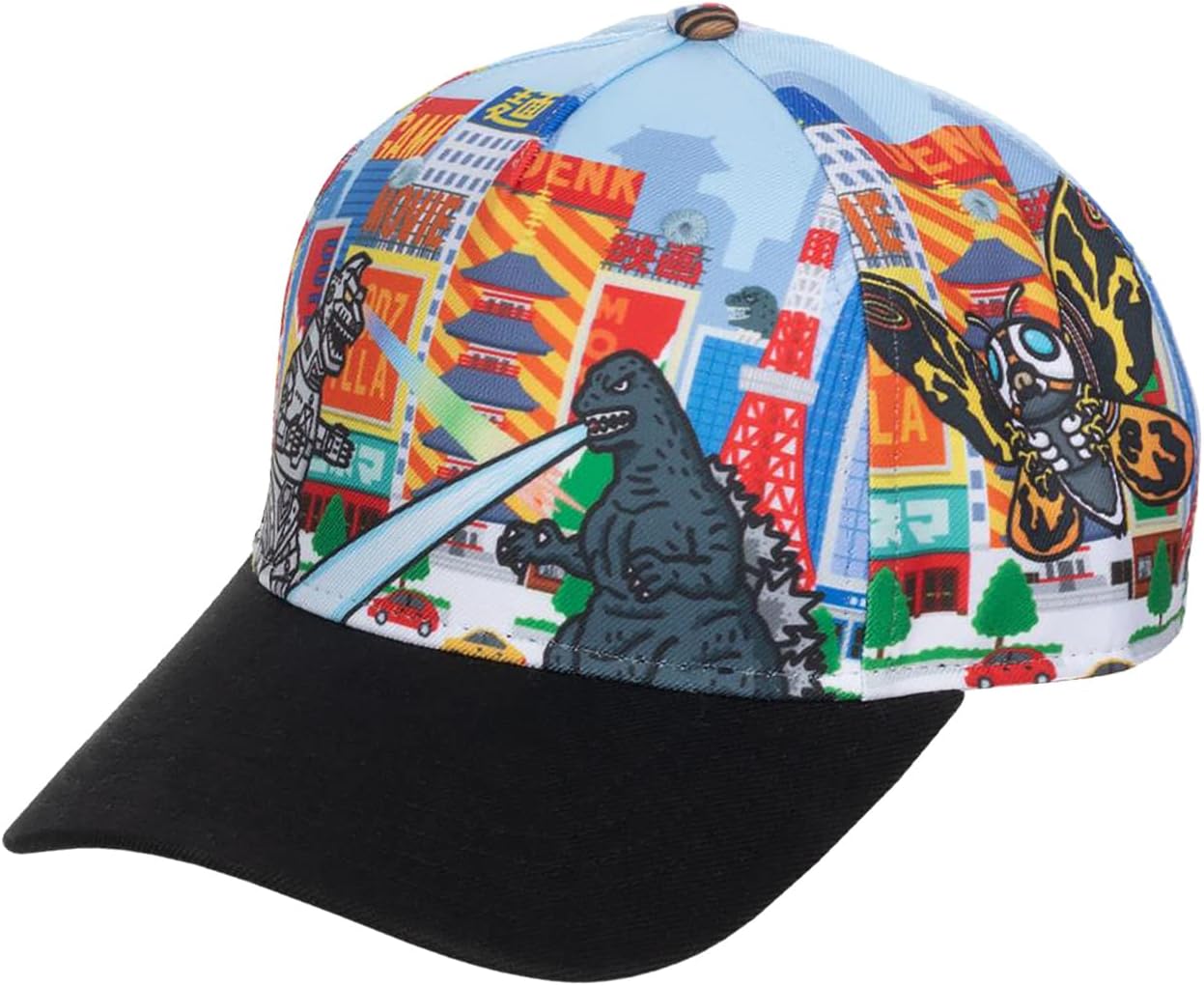 Bioworld Godzilla Cityscape Monsters Cartoon All Over Print Snapback Hat for Men