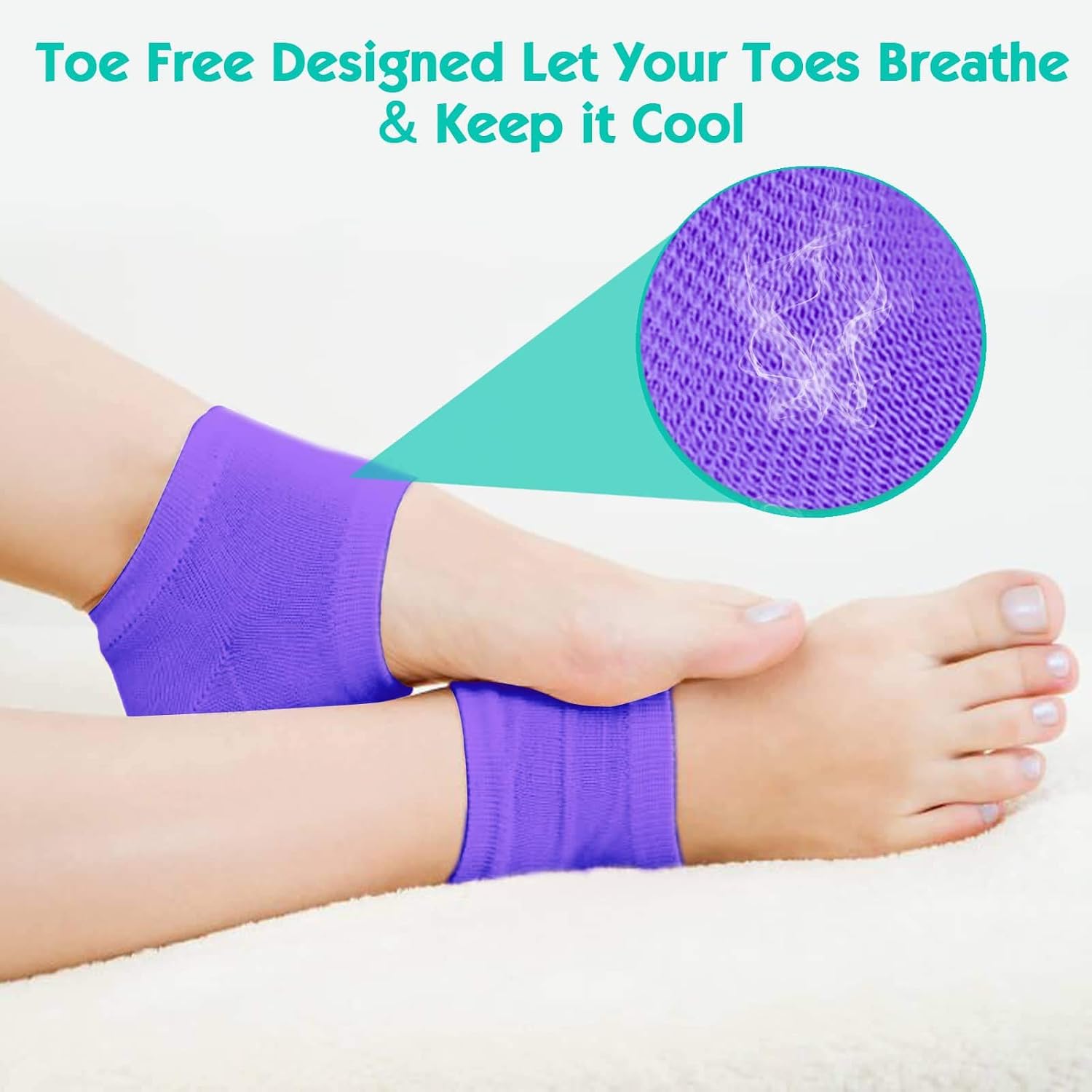 Selizo 6 Pairs Heel Moisturizing Socks Open Toe Socks Cracked Gel Heel Socks Foot Toeless Heel Repair Socks for Women Dry Hard Cracked Feet, 6 Colors
