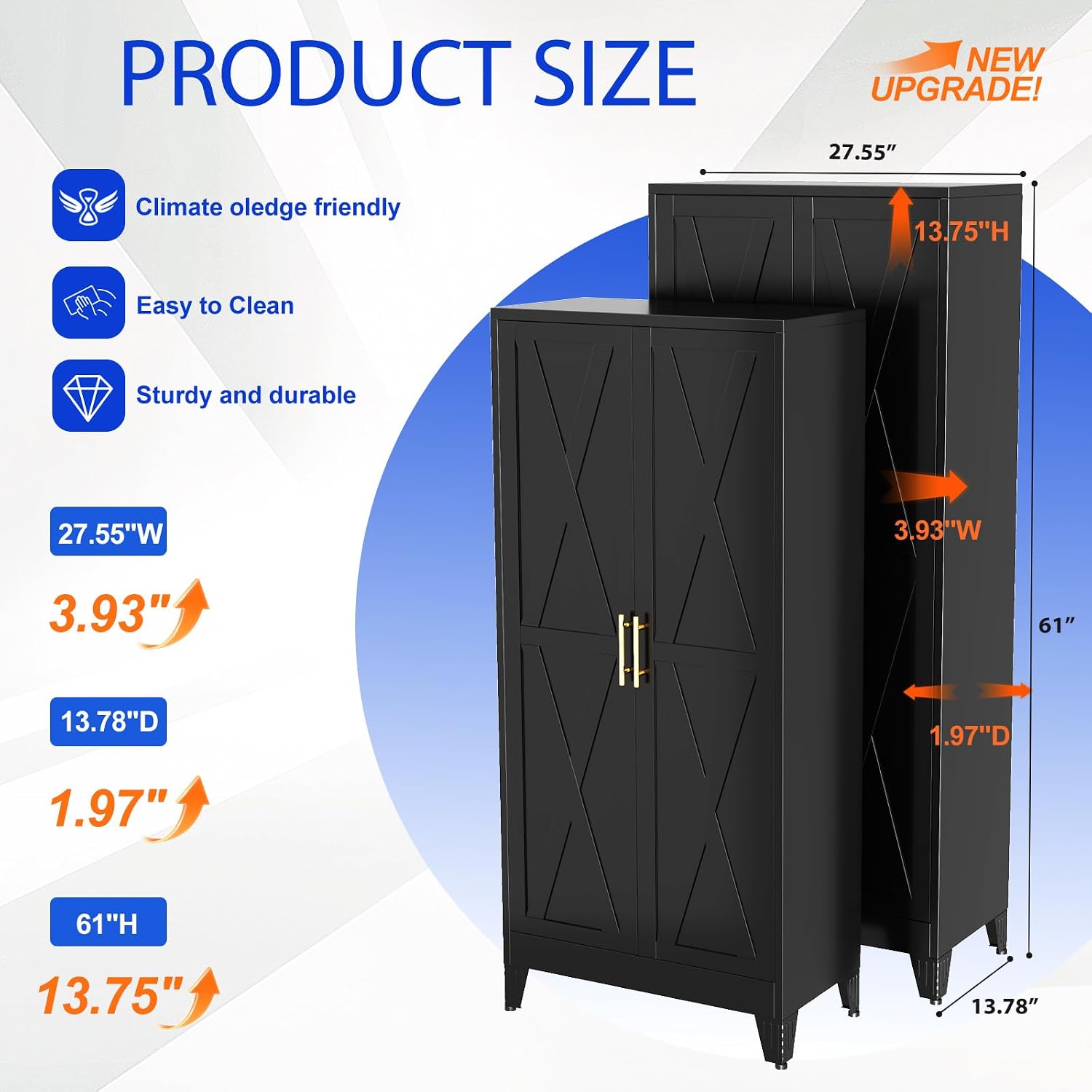GAIOUS 75.2" Tall Metal Kitchen Pantry Storage Cabinets with 2 Door and 5 Adjustable Shelves, Cupboard for Kitchen, Dining Room, Living Room and Bathroom, White
