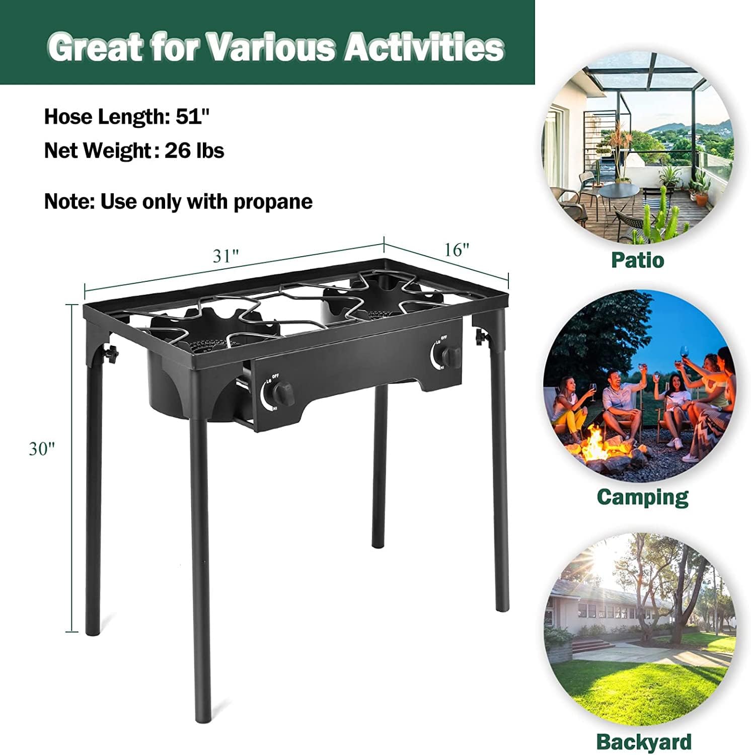 Goplus Outdoor Camping Stove, Dual Burner Propane Gas Cooker