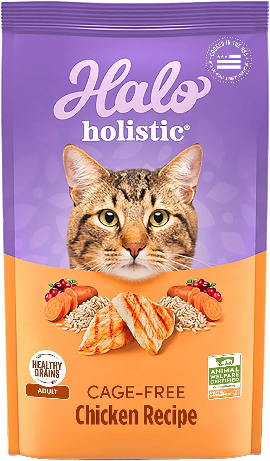 Halo Holistic Cage Free Chicken Cat Food, Healthy Grains Dry Cat Food, Complete Digestive Health, Kibble for Adult Cats, 6 lb Bag