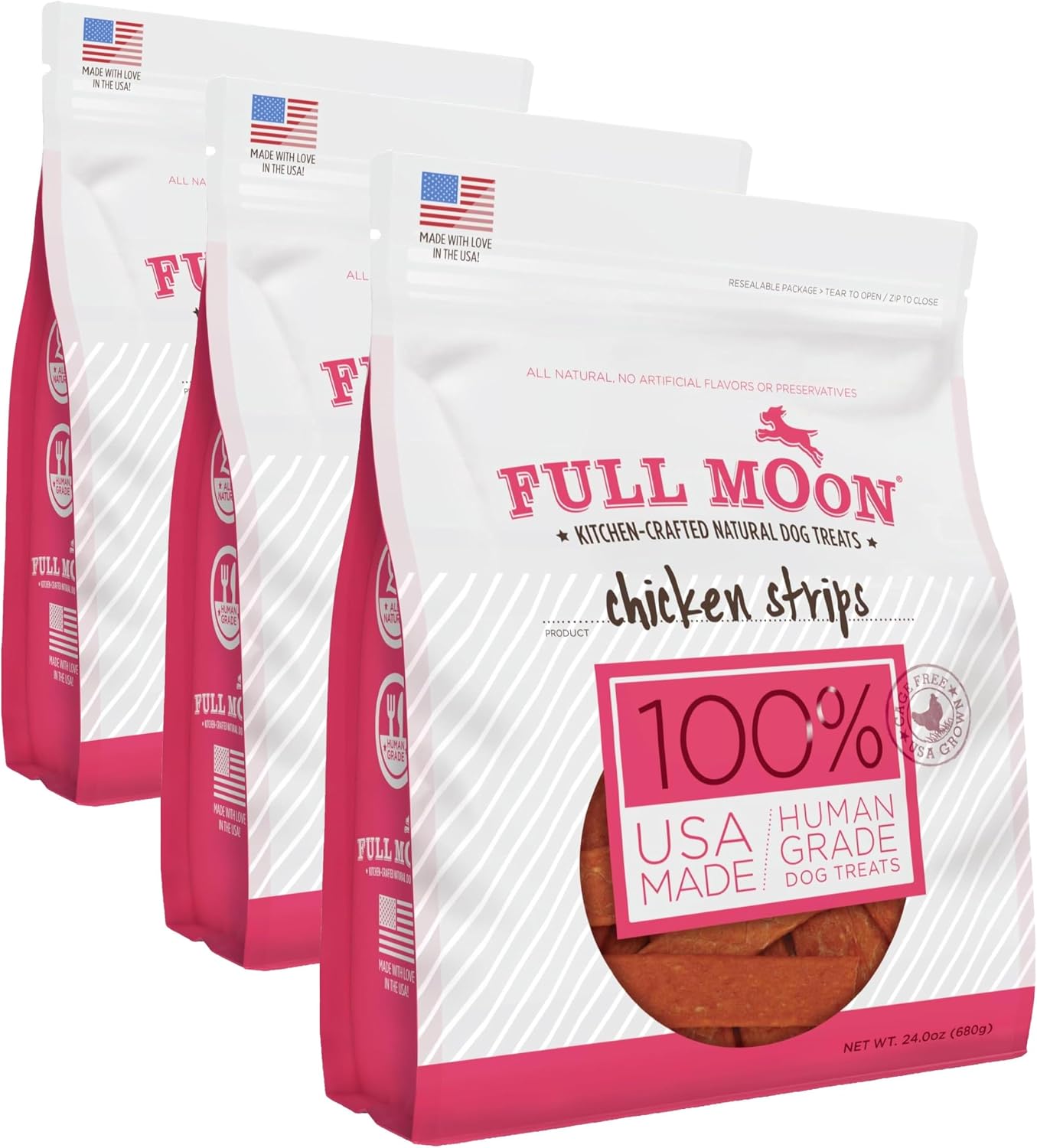 Full Moon Chicken Strips Healthy All Natural Dog Treats Human Grade Made in USA Grain Free, 1.5 Pound (Pack of 1) | Human Grade, No corn, No wheat, No soy, Glycerin Free, Made in the USA