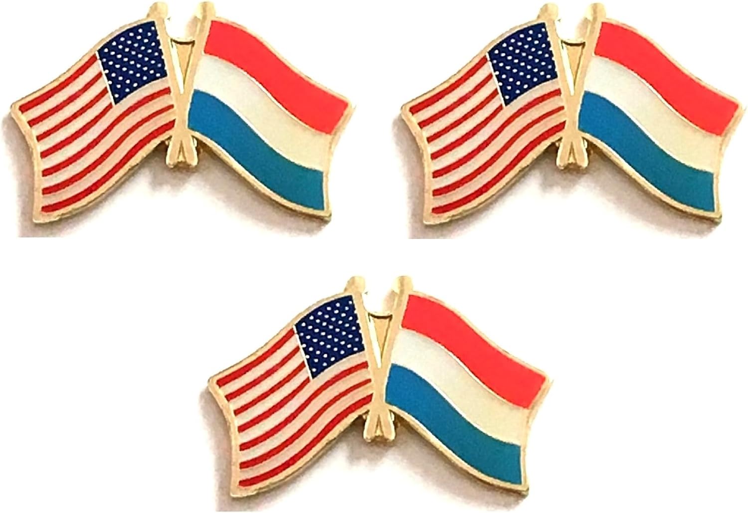 3 National Country Flag Crossed Enamel Flag Pins Pack of 3 Friendship Double Flags